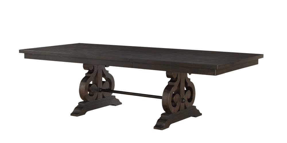 ACME FURNITURE 61030 Maisha Rustic Walnut Transitional Extending Removable Leaf Dining Table, Wood with Wood Trestle Base 104-in L x 30-in H