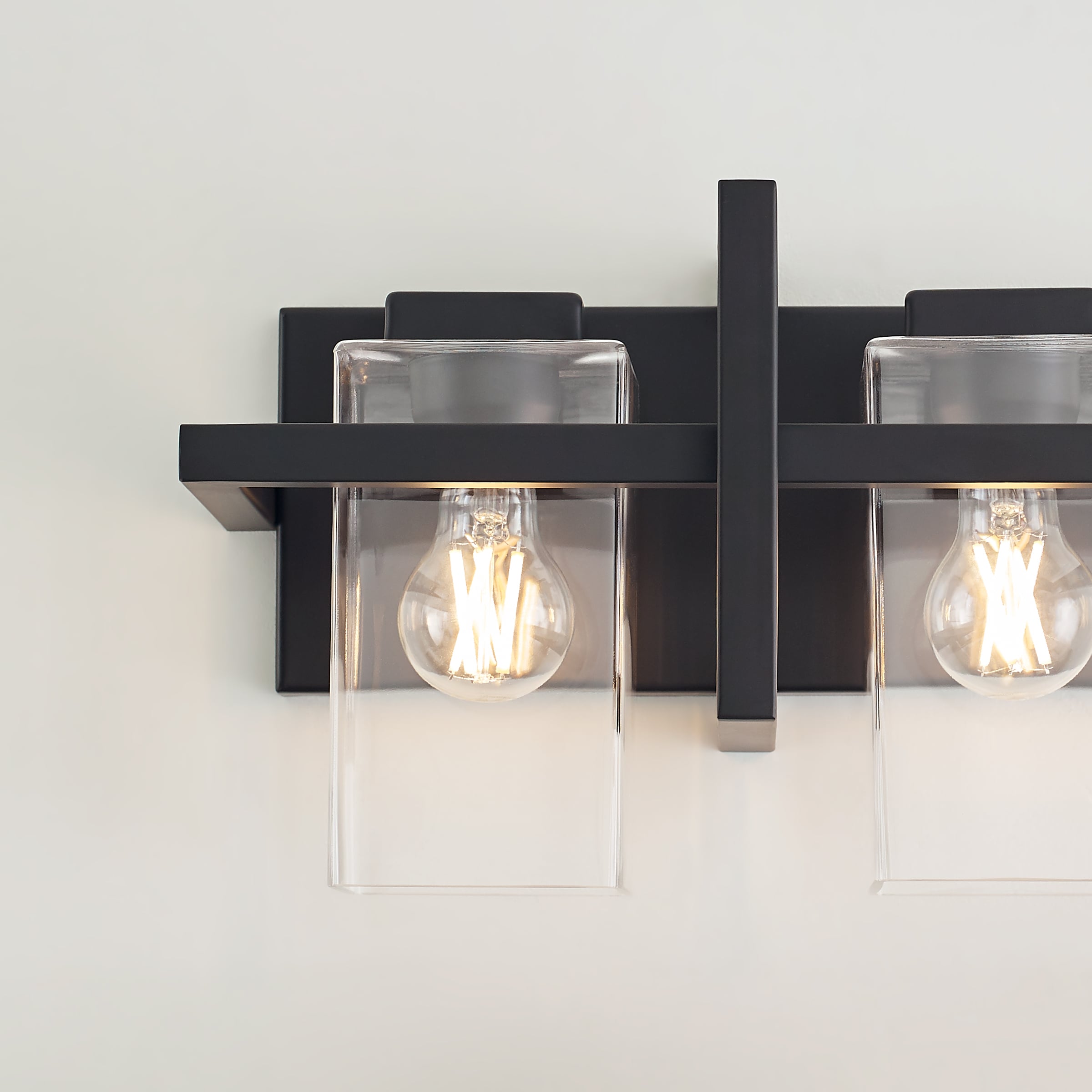 Midnight Black 2-Light Outdoor Vanity with Clear Glass Shades