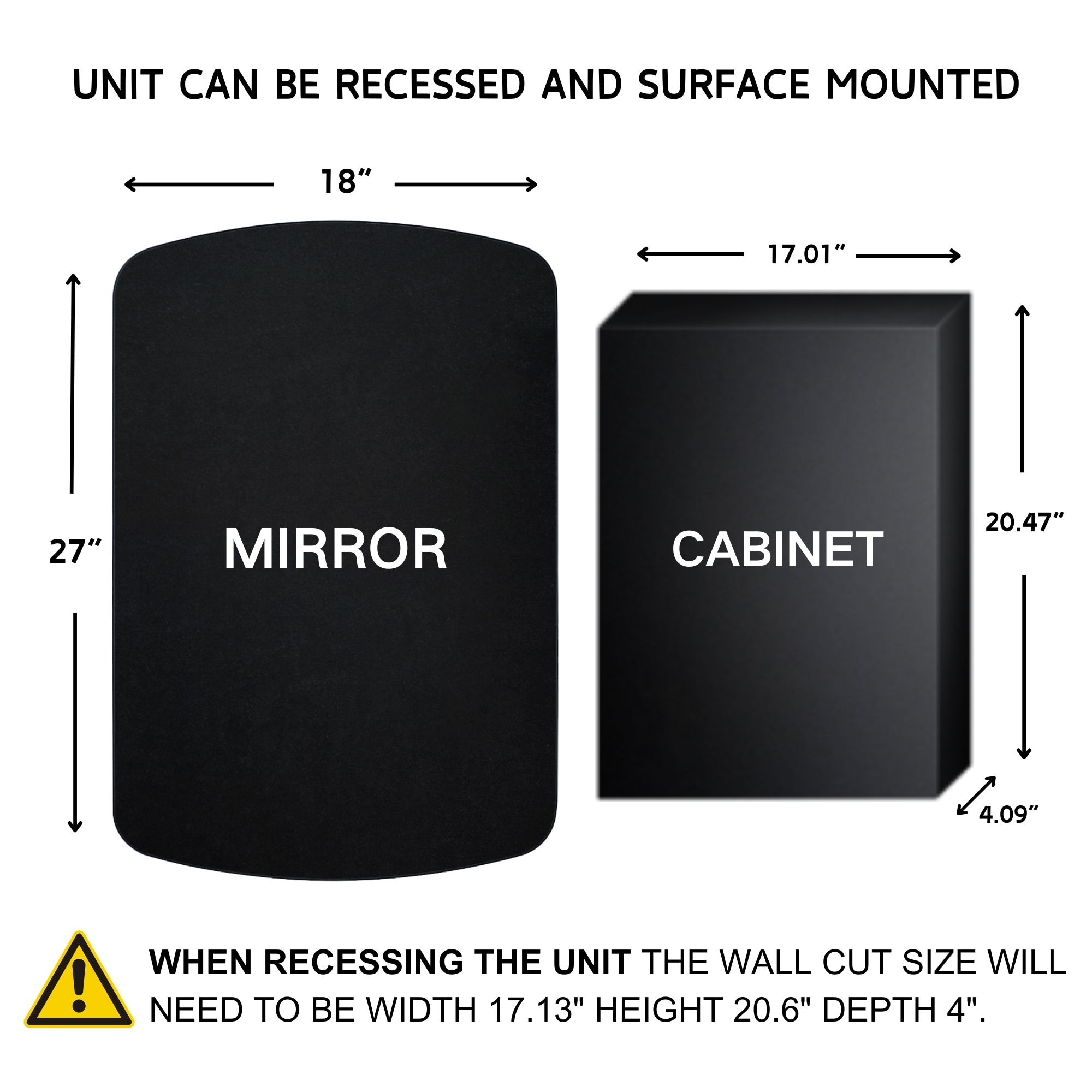TEHOME 18-in x 27-in Surface/Recessed Mount Brushed Gold Mirrored Arched Soft Close Medicine Cabinet