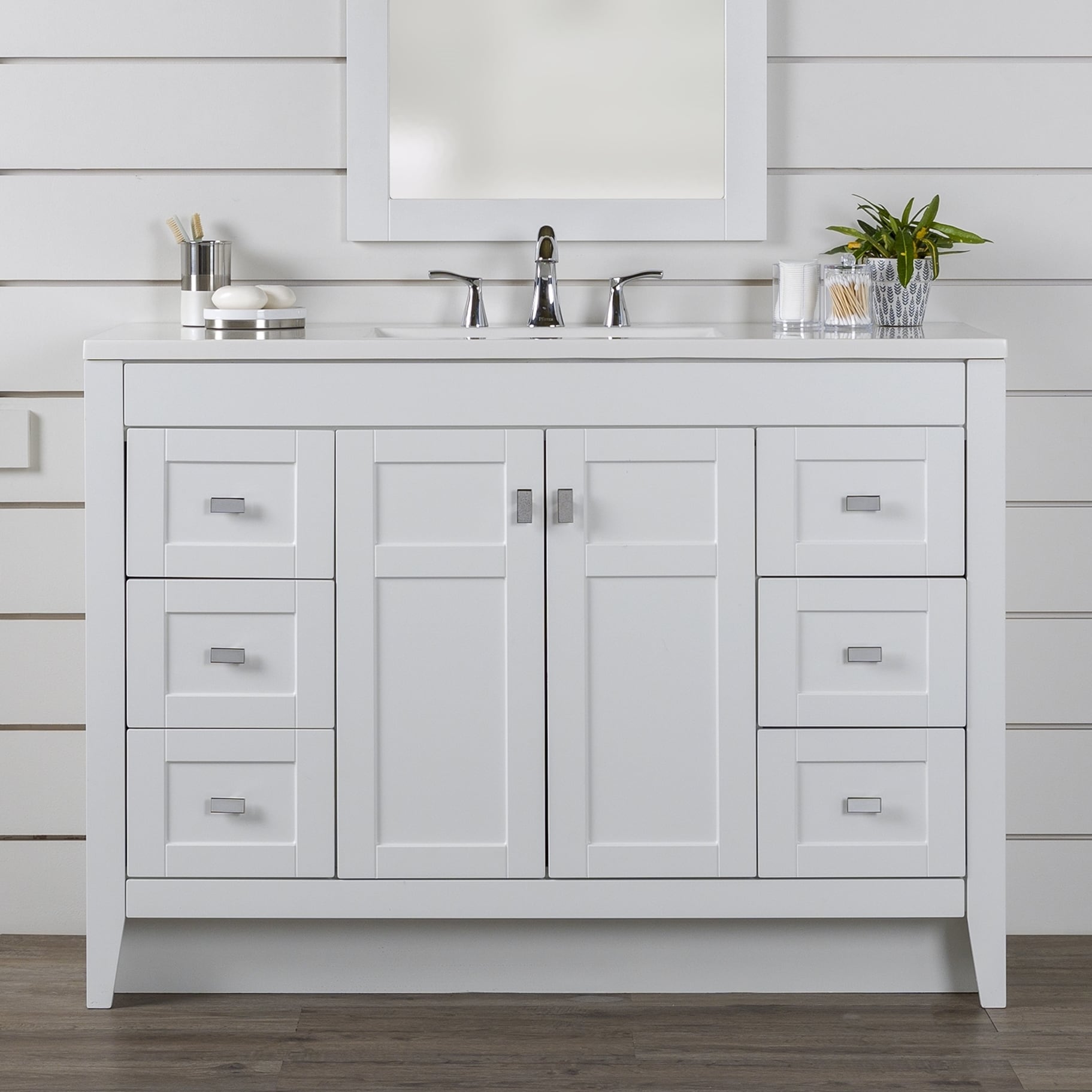Diamond NOW Brenton 48-in White Single Sink Bathroom Vanity with White  Cultured Marble Top in the Bathroom Vanities with Tops department at