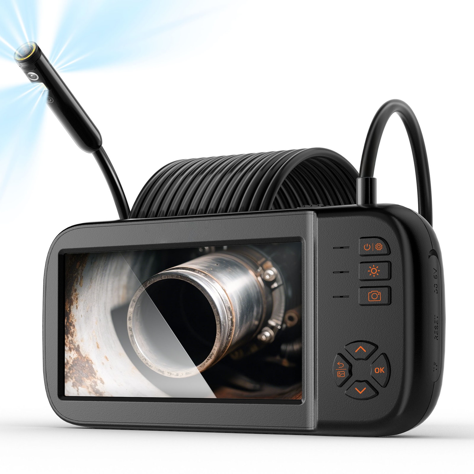 Mecale Triple Lens Borescope 4.5-in IPS Screen 1080P Inspection Camera 16.5-ft Cable IP67 32GB #YAS-UK8JVD