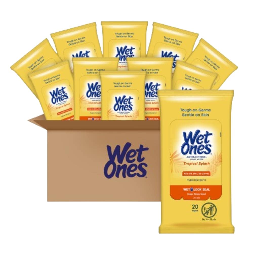 Wet Ones  Tropical Splash Antibacterial Hand Wipes 20 ct Travel Packs 30-Pack (600 Wipes) Pineapple Scent