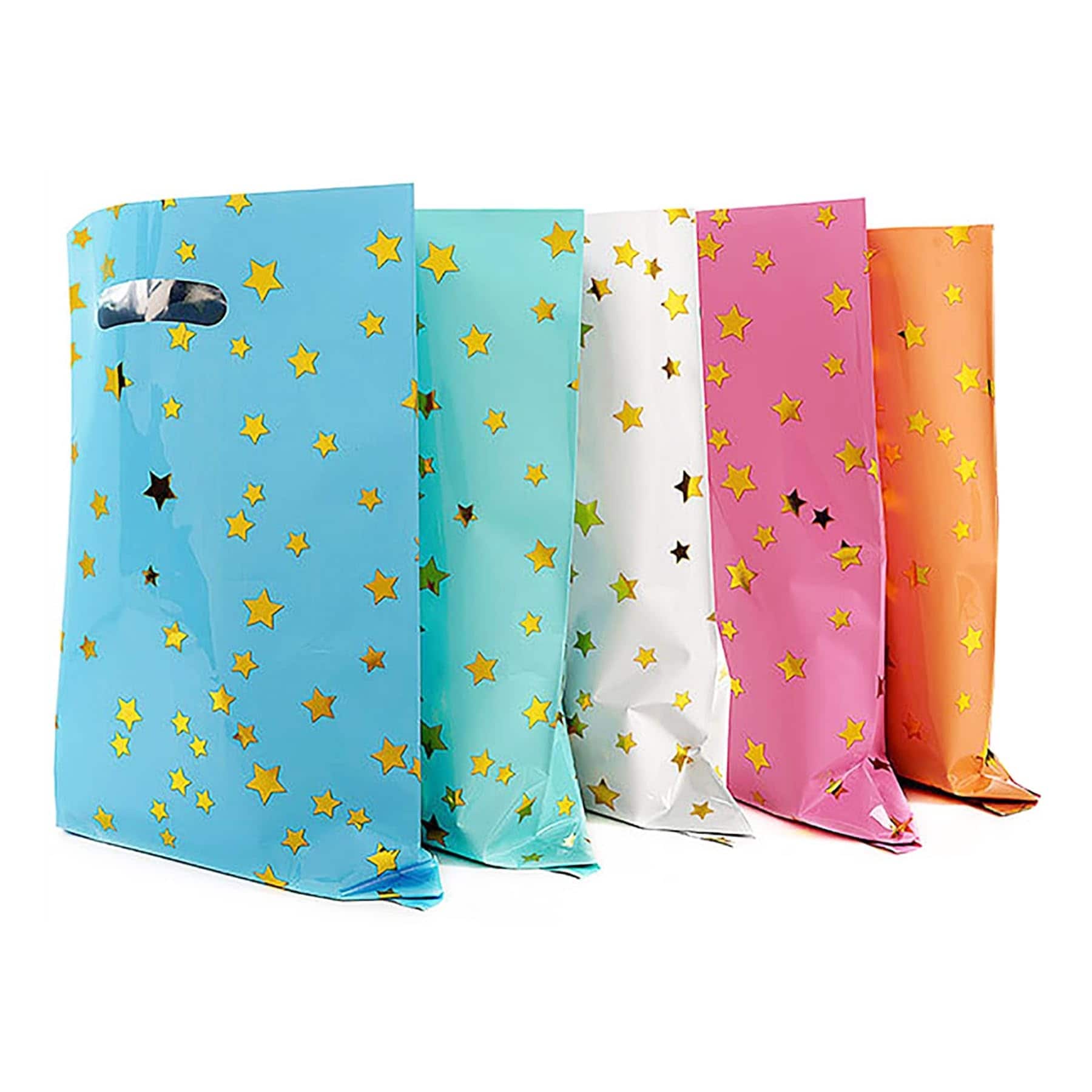 Afoxsos 25 pack Party Favor Bags for Kids Birthdays Colorful Star Pattern Plastic Gift Bags Reusable for Parties Baby Showers Weddings #G05AF13056