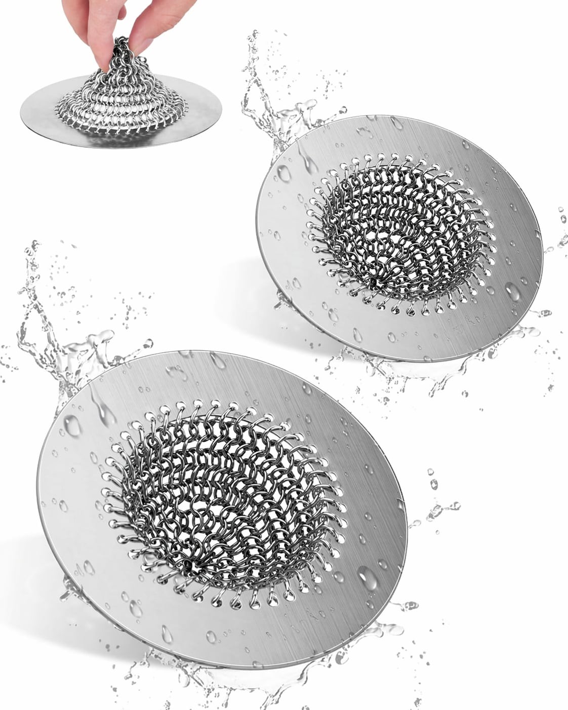 Yichuhaoxi  2 pcs kitchen sink drain strainer flippable mesh screen 304 stainless steel anti clog large basket easy clean universal fit flat edge