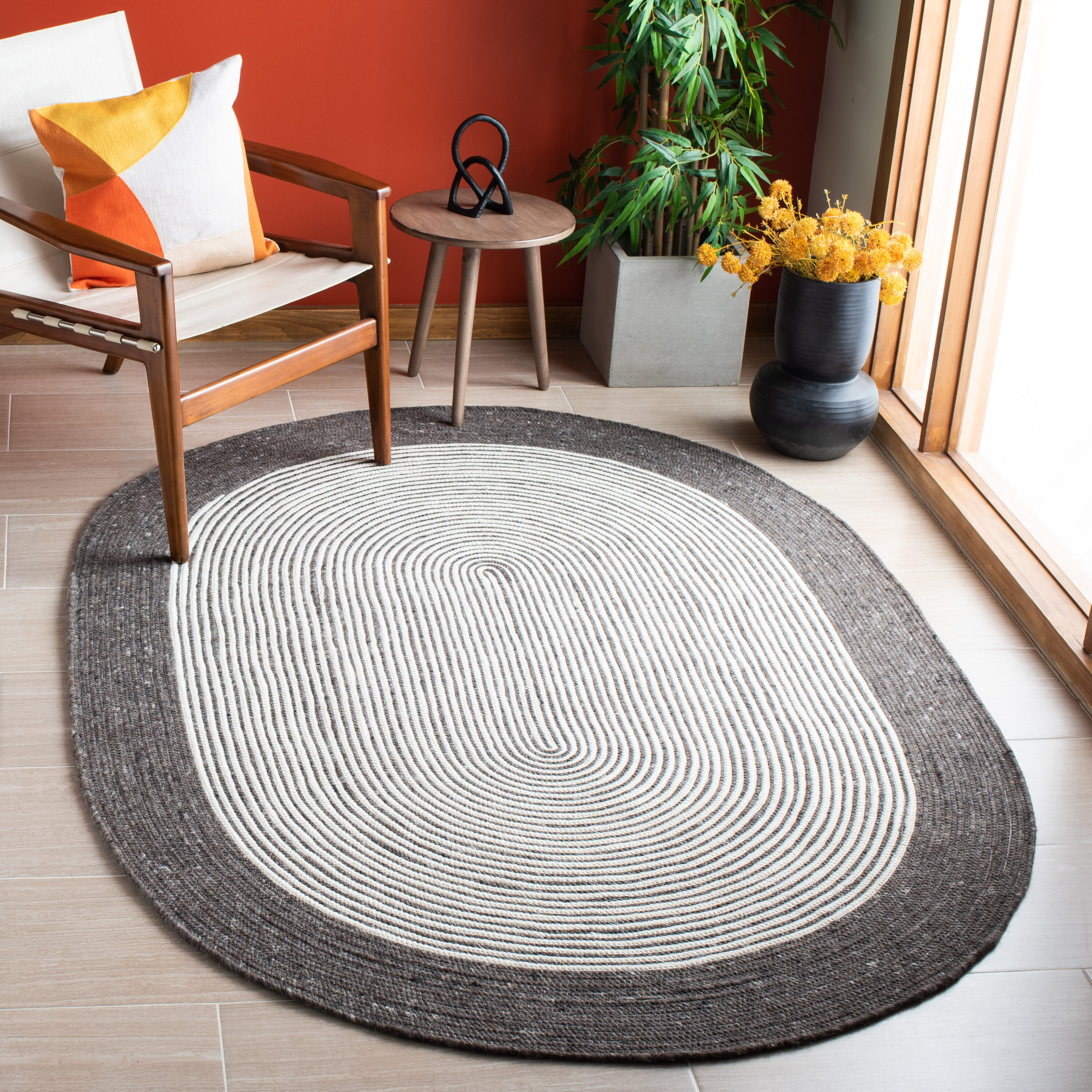  Braided 904 Charcoal/Ivory Contemporary 5ft x 7ft Oval Rug