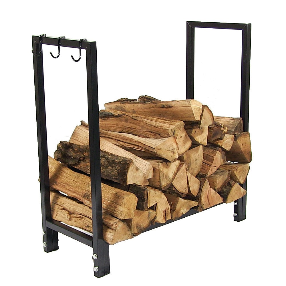 Firewood Rack Fireplace Log Holder, Matte Black Metal & Burnt