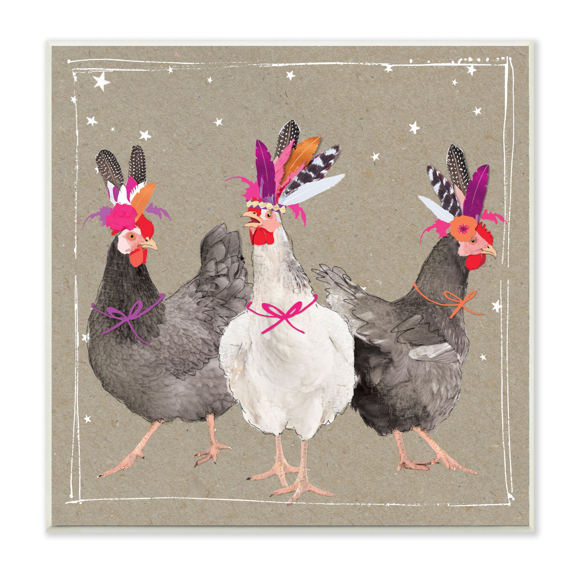 Stupell Industries AAP-224-WD-12X12 Fancy Pants Chickens In Headdresses Pow Wow Hammond Gower 12-in H x 12-in W Animals Print