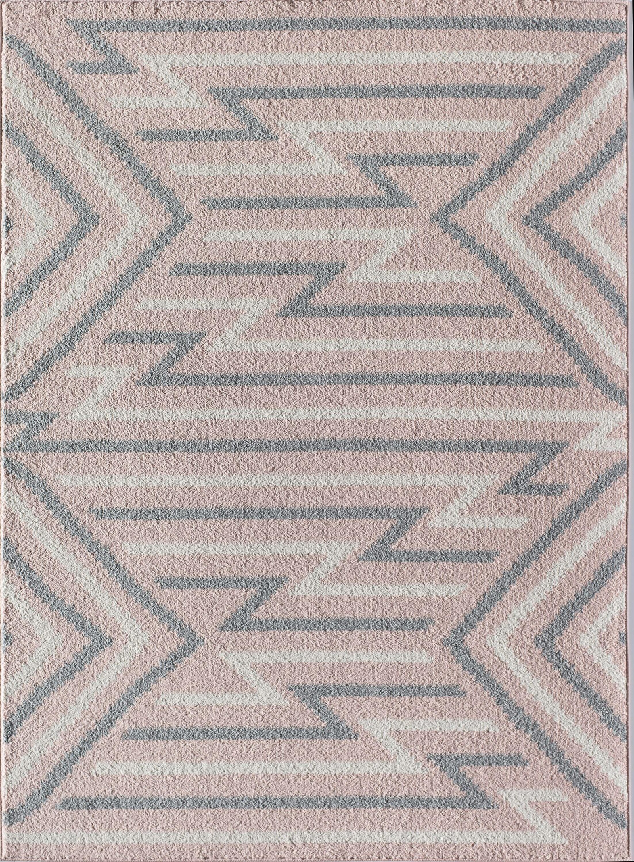 6' x 9' Gray and Pink Geometric Synthetic Area Rug