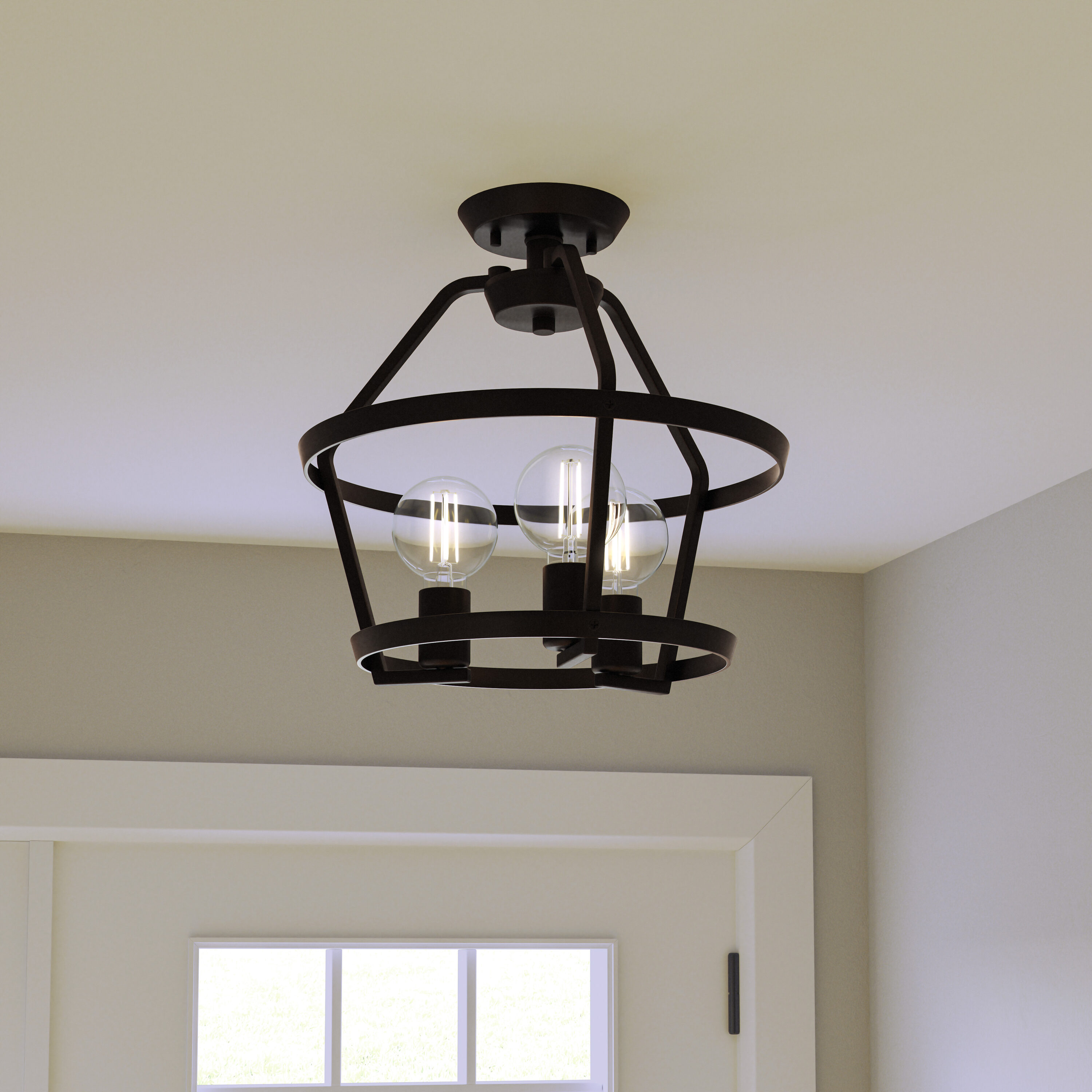 Quoizel LWS7970C2 Sumpter 3 -Light 14-in Matte Black Semi Flush Mount Light