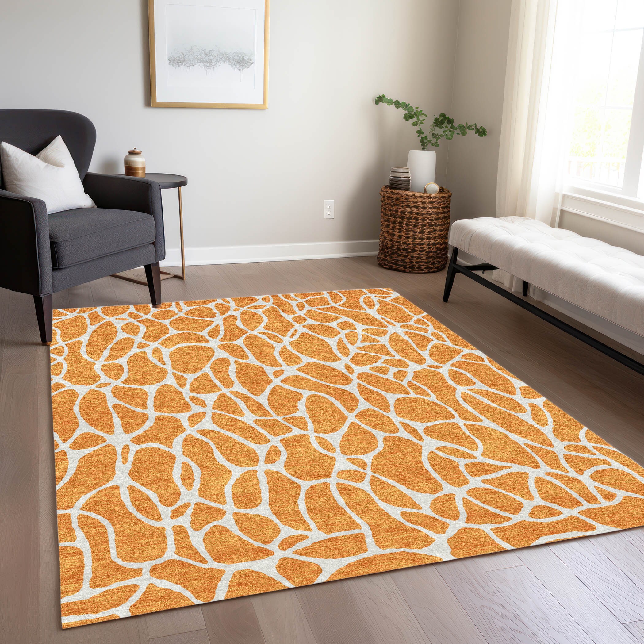Addison Rugs ACN1024OR8X10 Chantille ACN1024OR 8 x 10 (ft) Polyester Orange Rectangular Indoor/Outdoor Geometric Machine washable Area rug