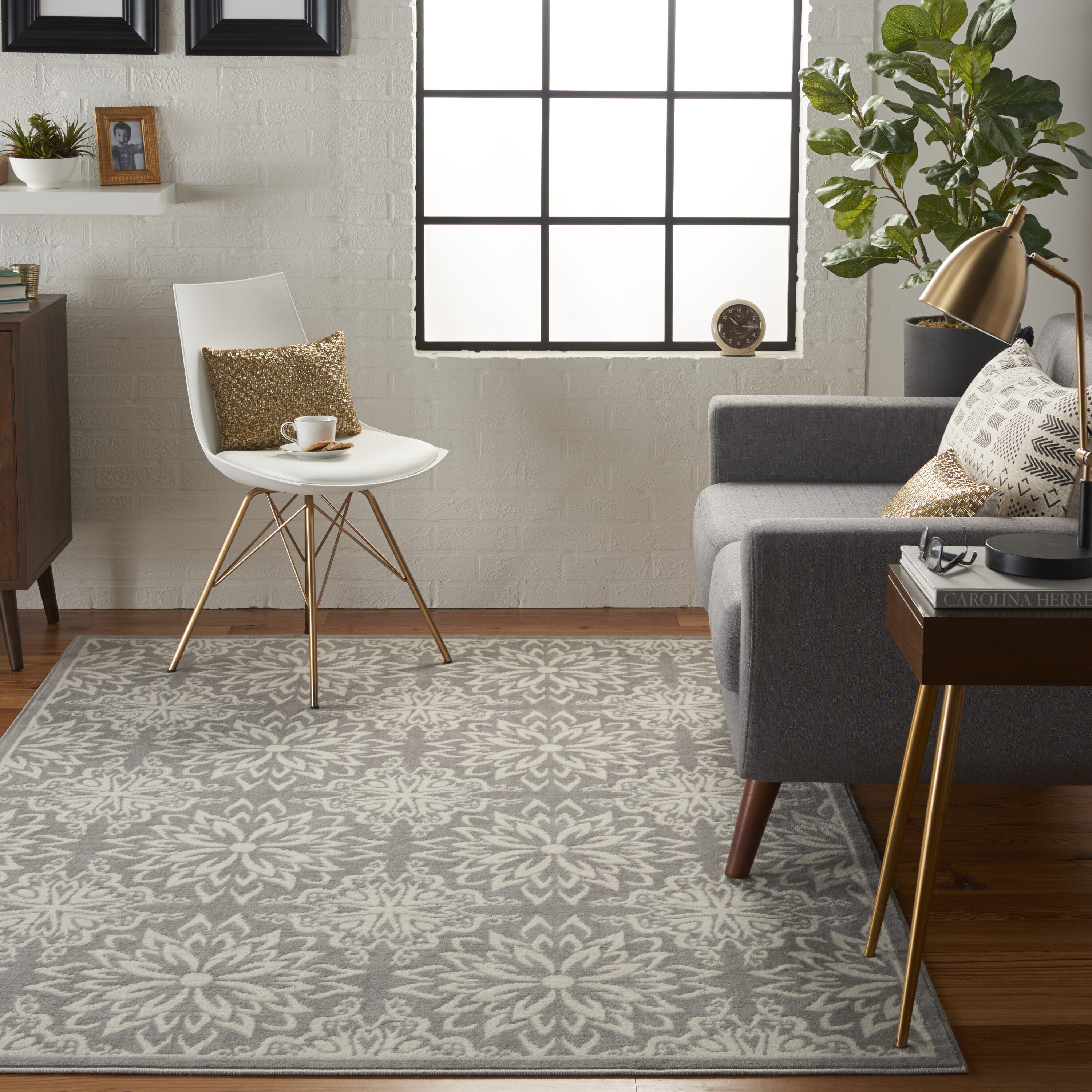 Nourison 99446478368 Jubilant 4 x 6 (ft) Loomed Polypropylene Ivory/Grey Rectangular Indoor Abstract Farmhouse/Cottage Area rug