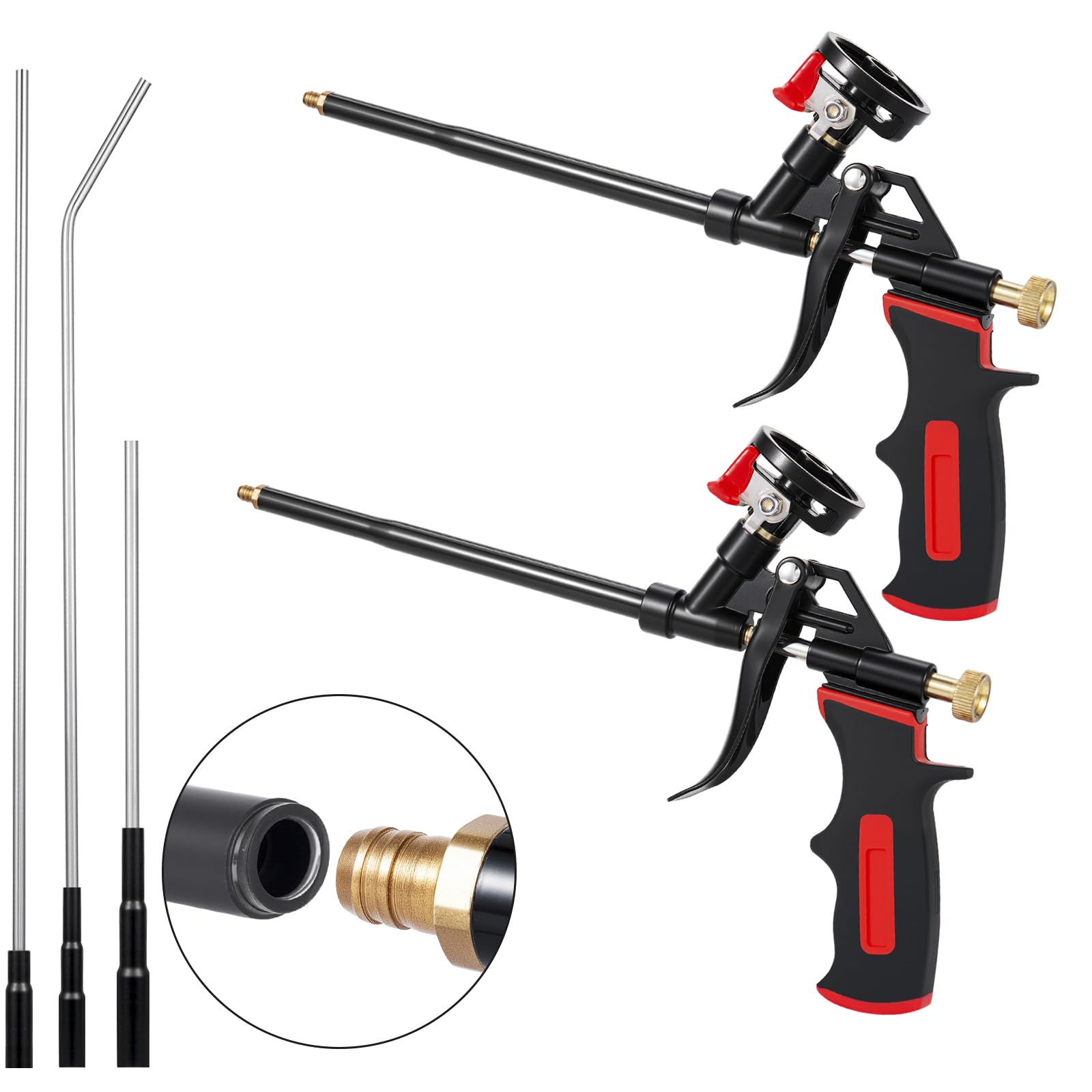 KHKFY  2 pcs Foam Spray Gun Heavy Duty Metal Applicator with 3 Nozzles and Cleaning Needles for PU Insulation Caulking Sealing Adjustable Flow
