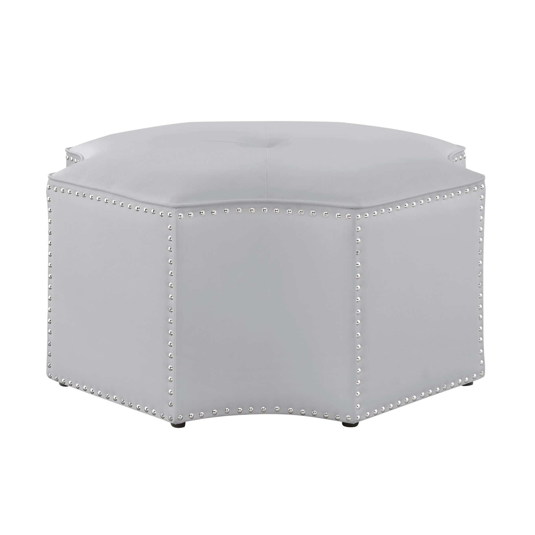 Nicole Miller NON113-01SR-LS Joziah Modern Silver Pu/Chrome Faux Leather Abstract Ottoman