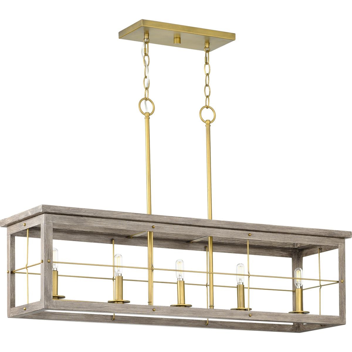 Progress Lighting Hedgerow Collection 5-Light Aged Oak Farmhouse Linear Island Chandelier Light
