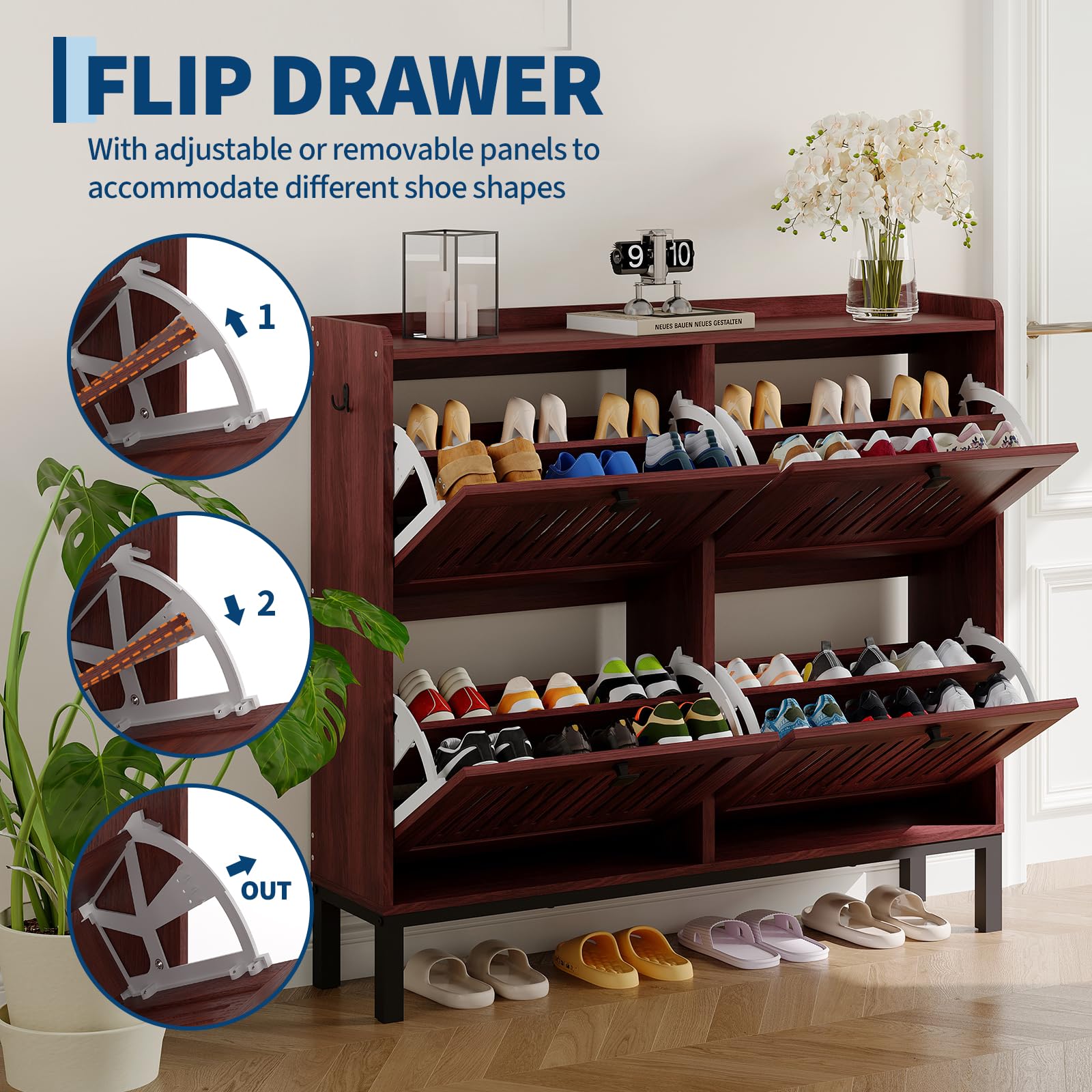 GarveeLife 4-Door Flip Shoe Cabinet with Adjustable Shelves Slim 9.45 ...