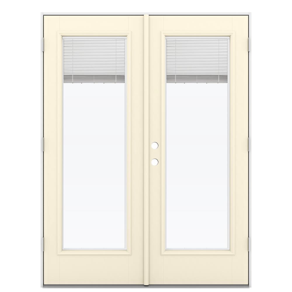 JELD-WEN 60-in x 80-in 4-9/16-in Low-e Bisque Fiberglass French Right-Hand Outswing Double Patio Door