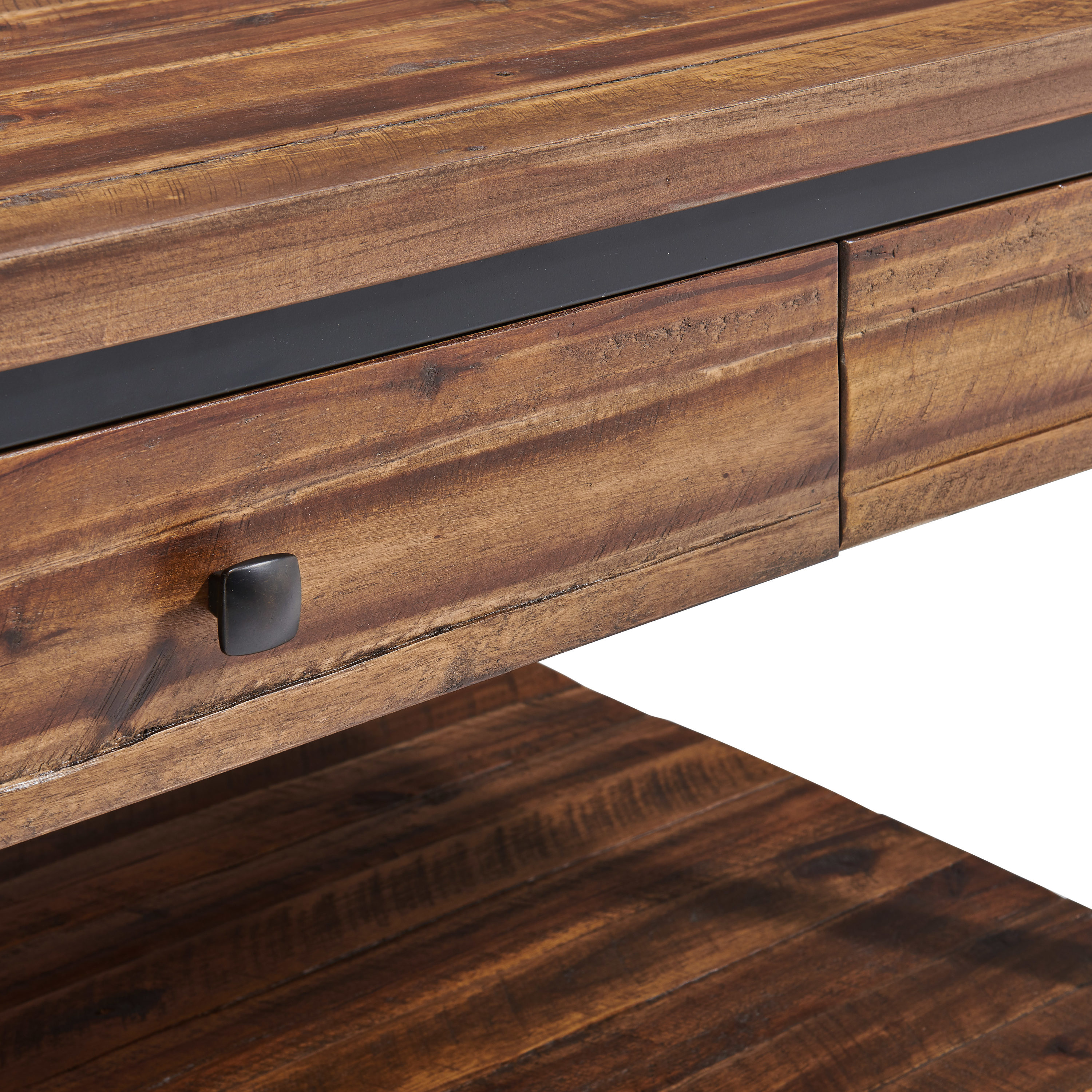Claremont 48" Rustic Wood Coffee Table with Drawer and Shelf