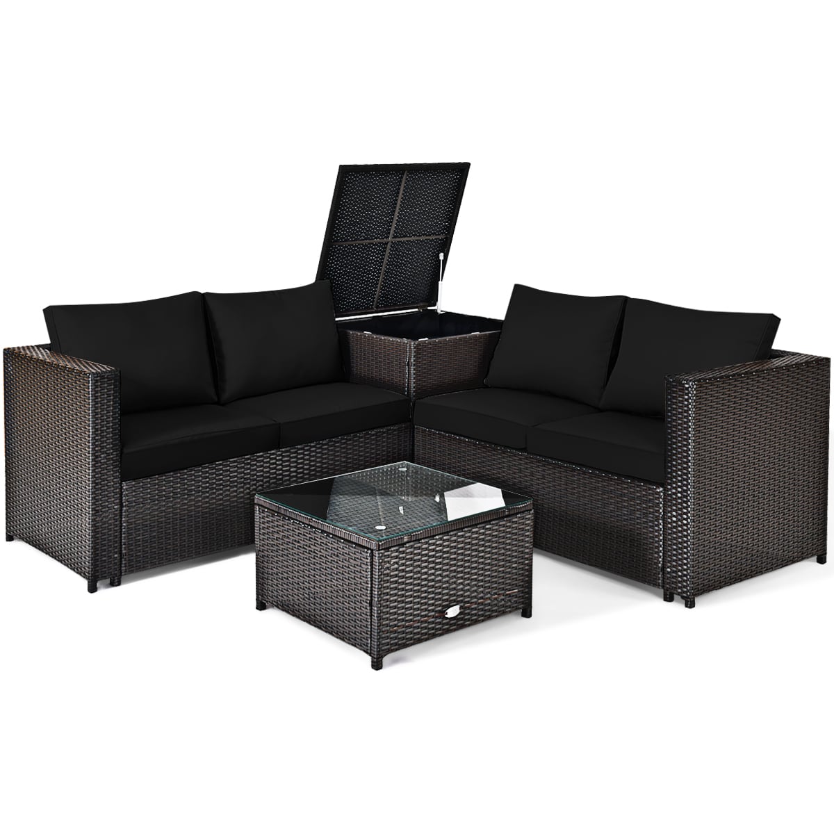 Volenca 4-Piece PE Rattan Patio Sectional Set with Loveseat and Storage End Table 705-lb Loveseat