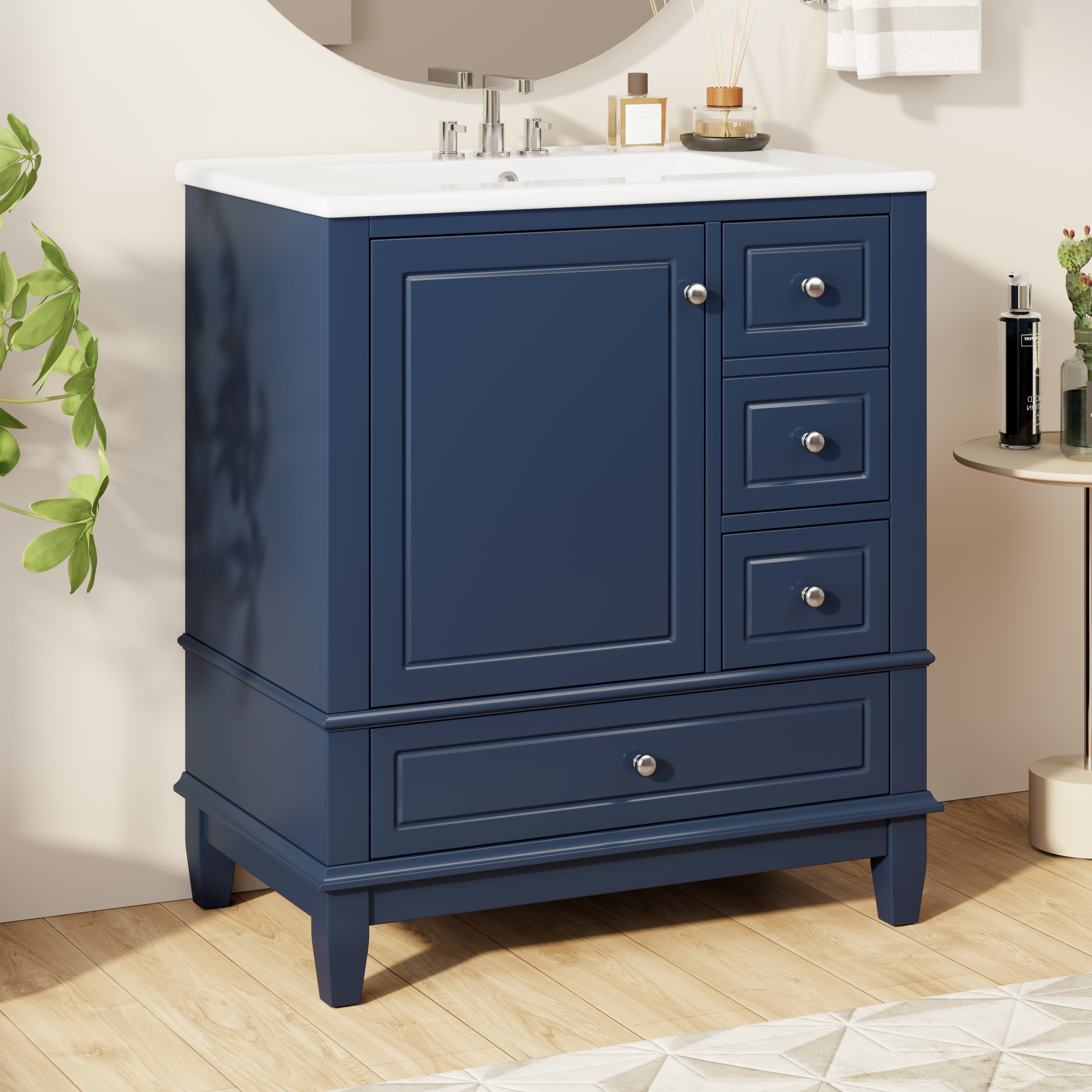 Christopher Knight Home Modern 30-inch Bathroom Vanity with Ceramic Sink and Soft-close Door and 3 Drawers - Blue