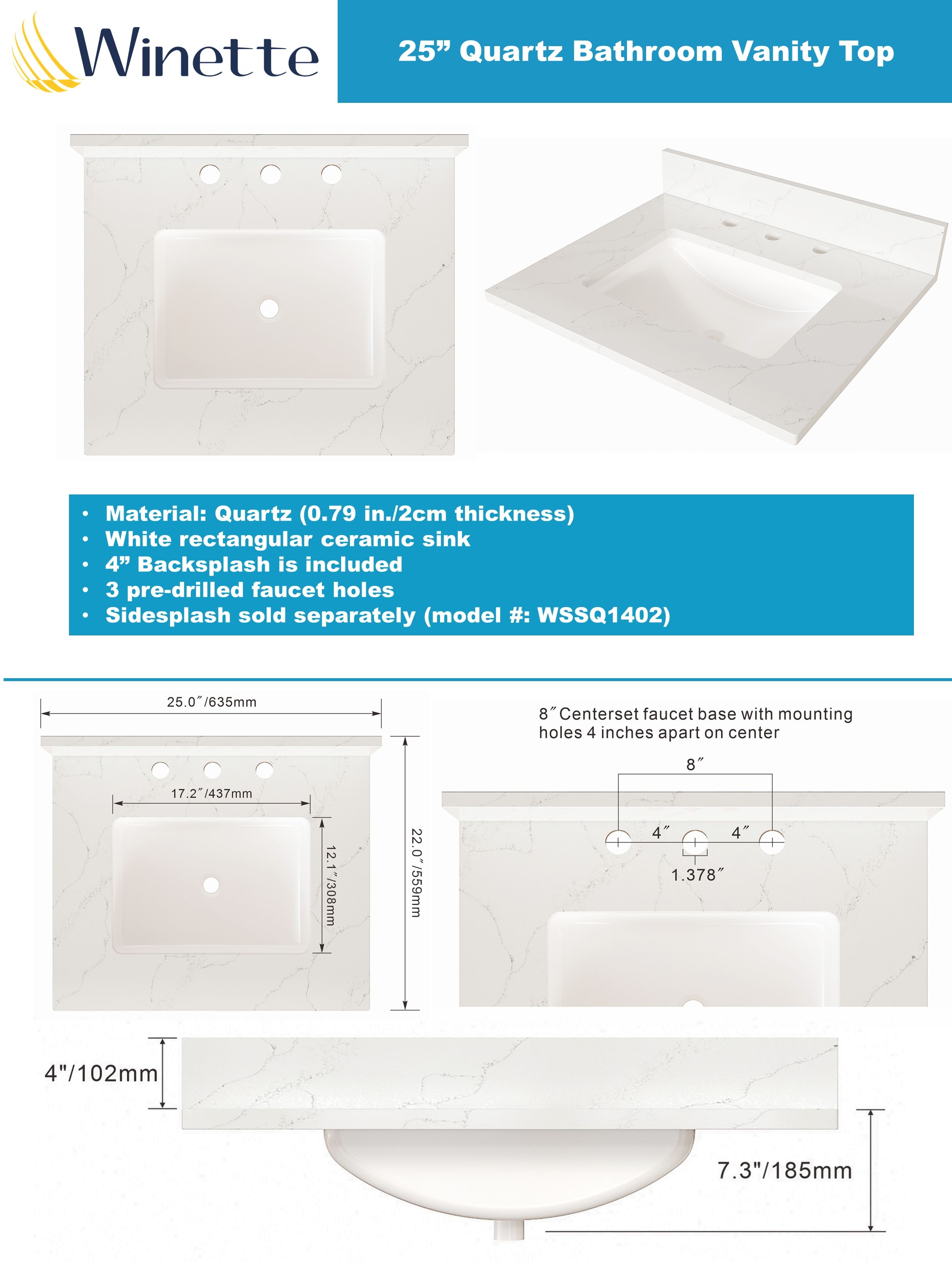 Winette WVTQ1402-25 Vanity-Tops - View #2