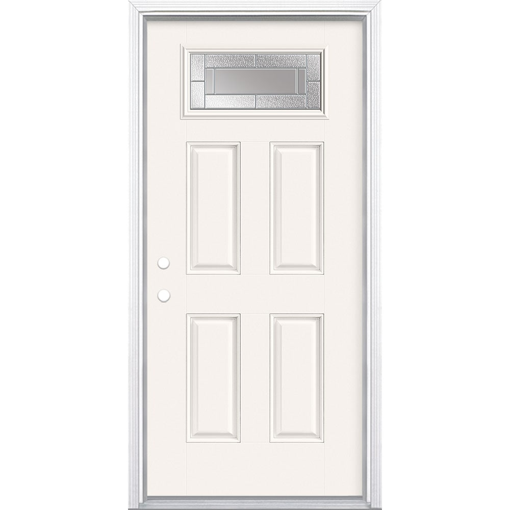 Masonite 3420008 Focus 36-in x 80-in x 4-9/16-in Fiberglass 1/4 lite Right-hand inswing Arctic White Painted Prehung Front Door with Brickmould Insulating core
