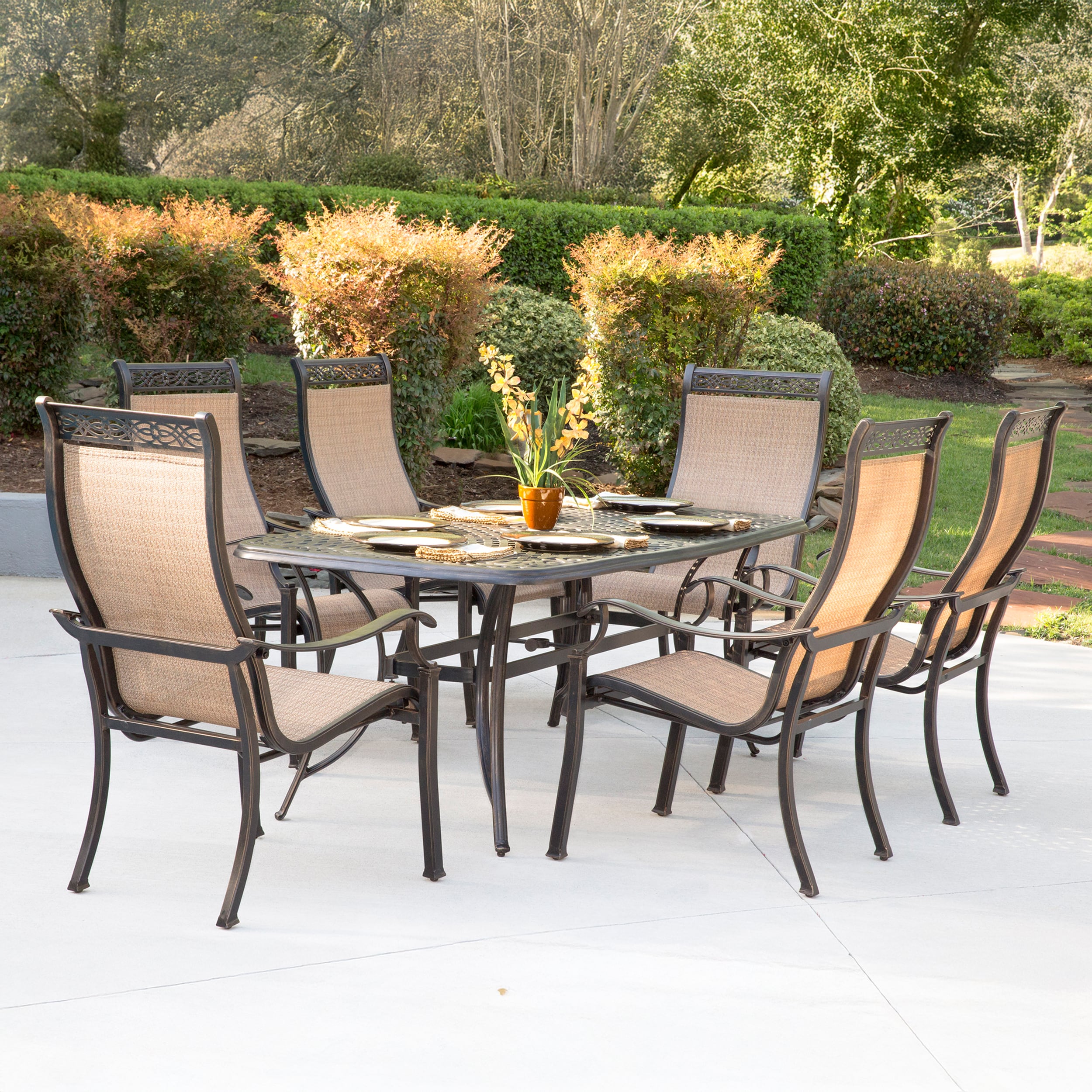 Manor Tan and Bronze 7-Piece Aluminum Outdoor Dining Set