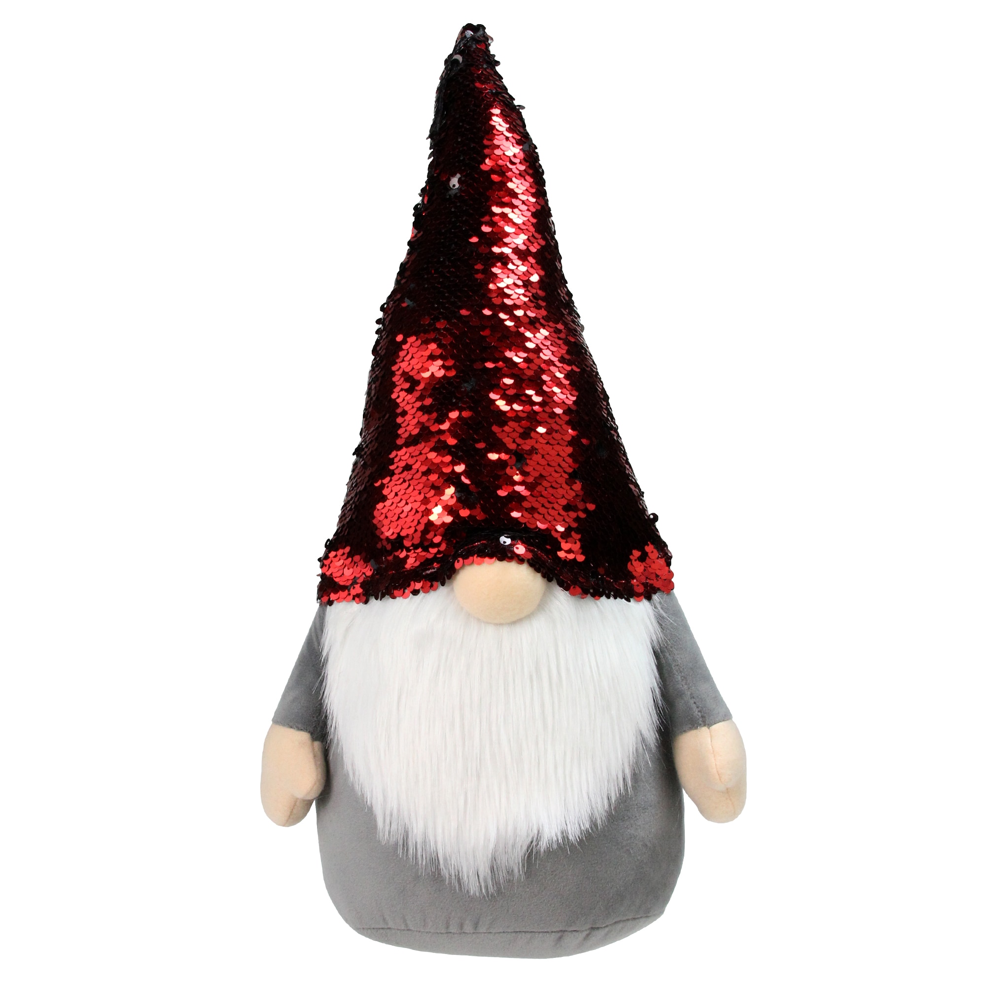 Northlight 33530899 18-in Gnome with Flip Sequin Hat Christmas Figure - 18" - Red and Gray Gnome Christmas Decor
