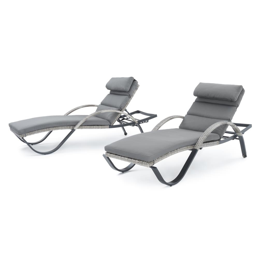 RST Brands OP-PEAL2-CNS-CHR-K Cannes Set of 2 Wicker Stackable Gray Aluminum Frame Stationary Chaise Lounge Chair with Gray Sunbrella Cushioned Seat