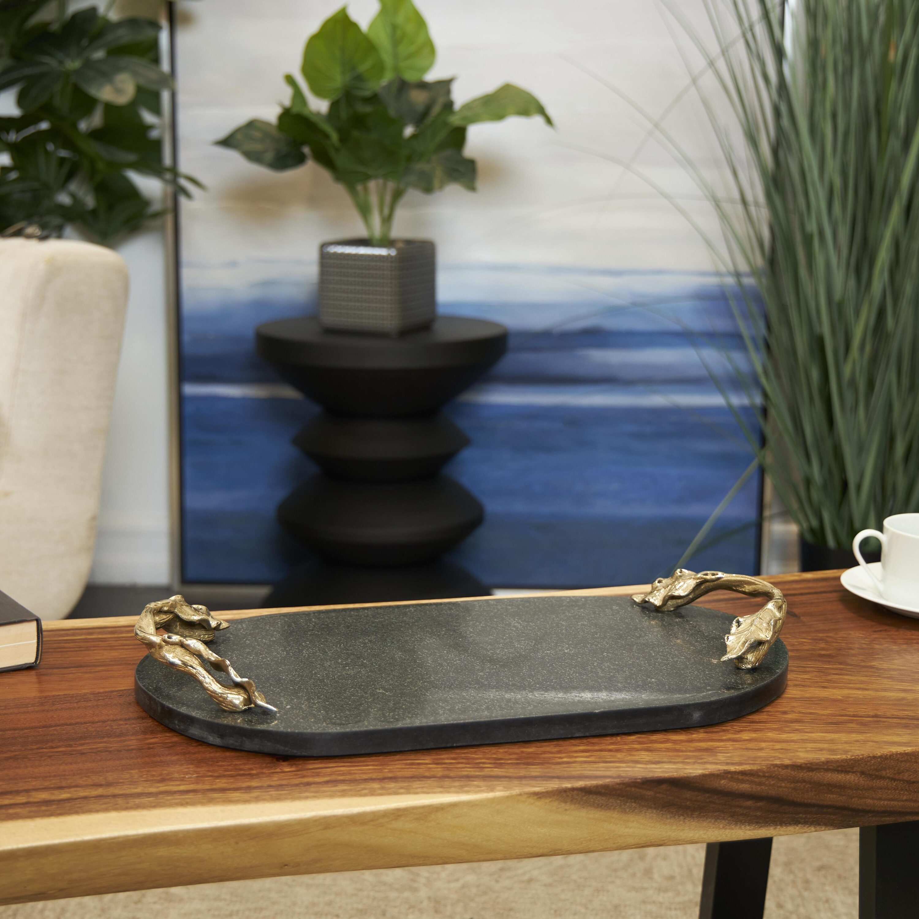 Grayson Lane 820609 Black Marble Modern Decorative tray