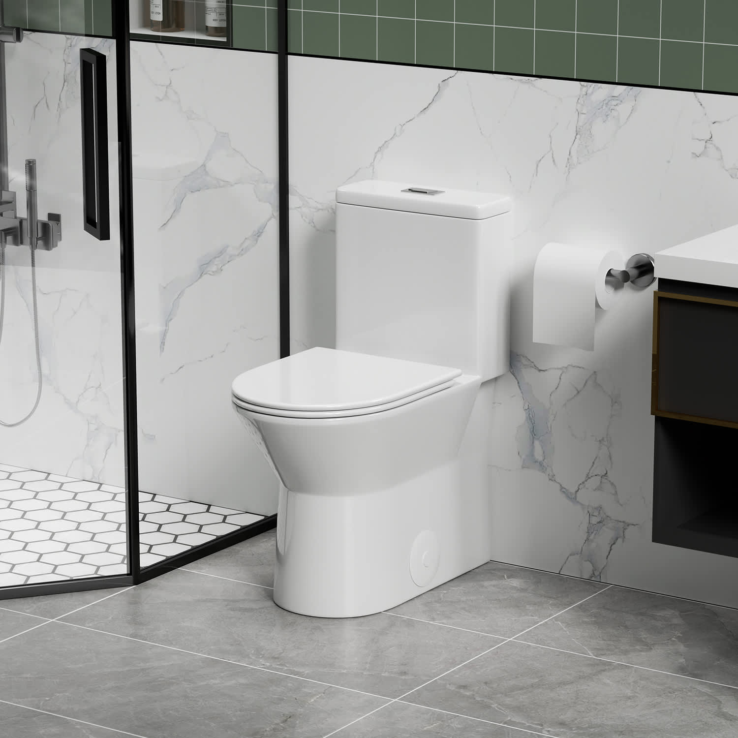Abruzzo - 1-Piece Toilet 1.1/1.6 GPF Tornado Flush One-Piece Toilet with Comfort Chair Seat ADA H...