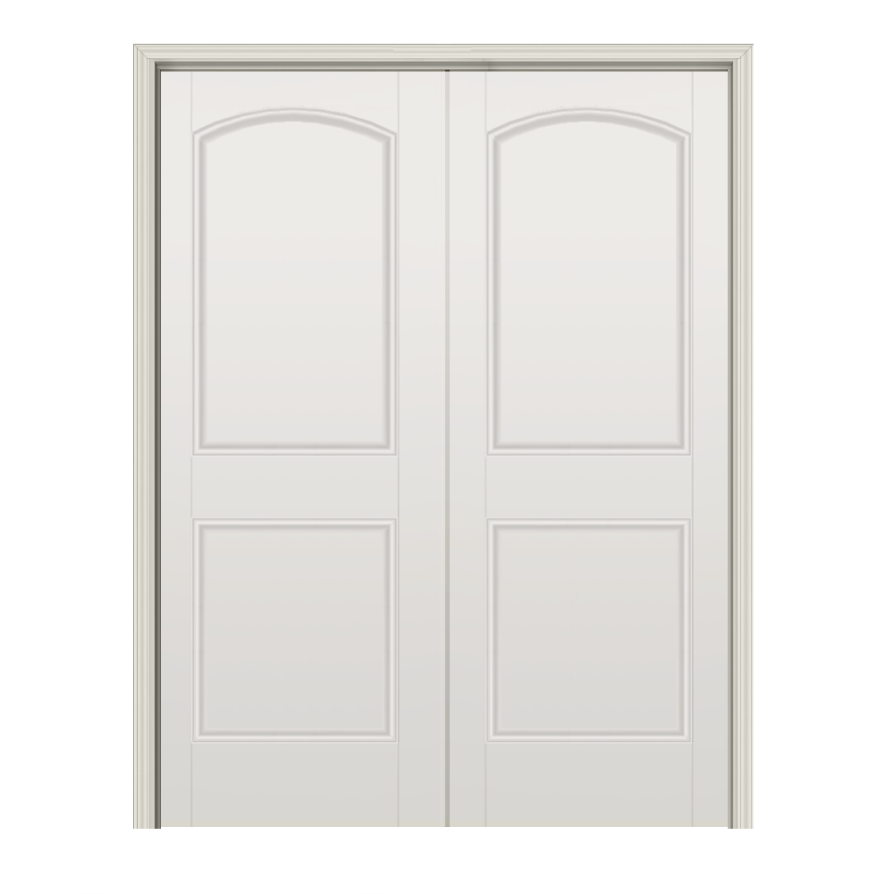 RELIABILT PRO10131071 60-in x 80-in Off-white Hollow core 2-panel round top Reversible/Universal Smooth Unfinished Molded composite Split Jamb Double Prehung Interior Door 356 Casing