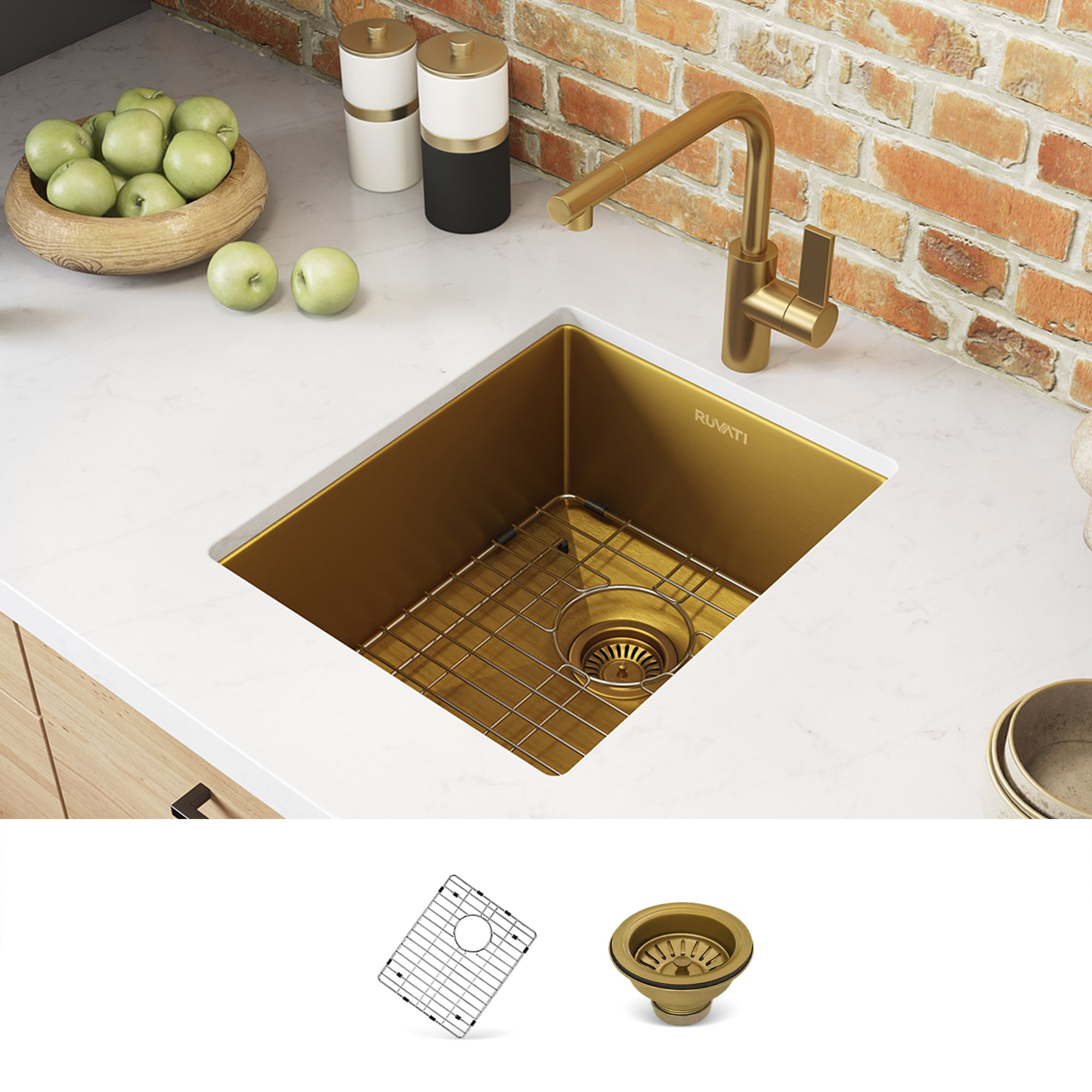 Ruvati RVH7114GG 18-in L x 14-in W Stainless steel No Faucet Hole Undermount Commercial/Residential Bar Sink