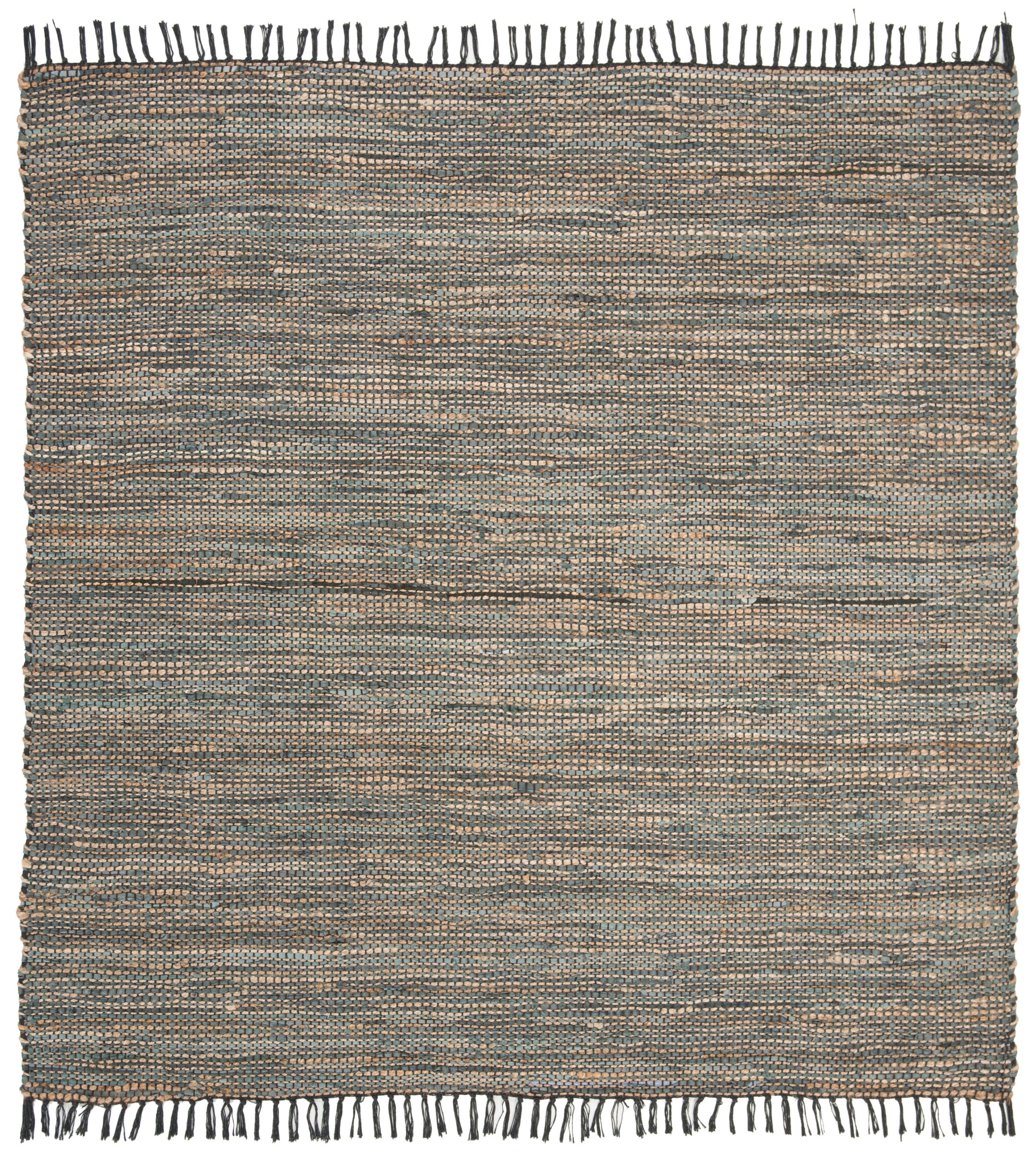 Gray Square Handmade Flat Woven Cowhide Area Rug, 6' x 6'