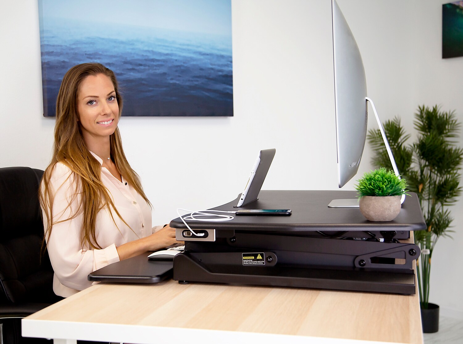Black Electric Adjustable Standing Desk Converter with Wheels
