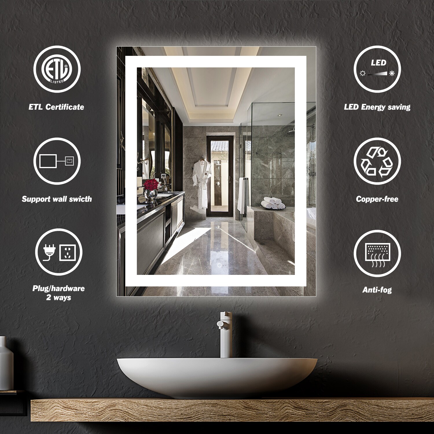 HomLux 1MA022430TD-OL Framed-Bath-Mirrors - View #3