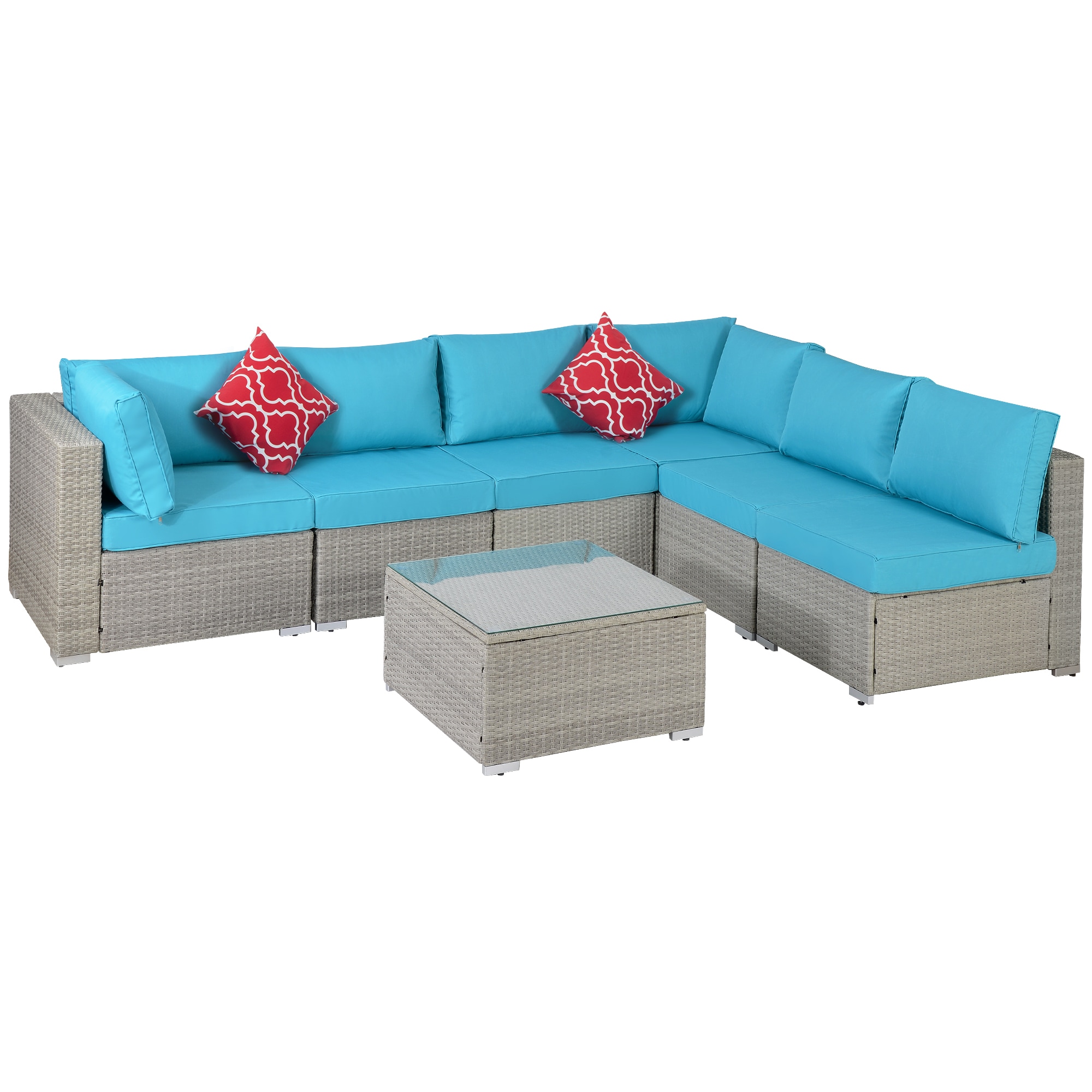Flynama YC-V-W213-S00004 Gray 7-Piece Wicker Patio Conversation Set with Blue Cushions