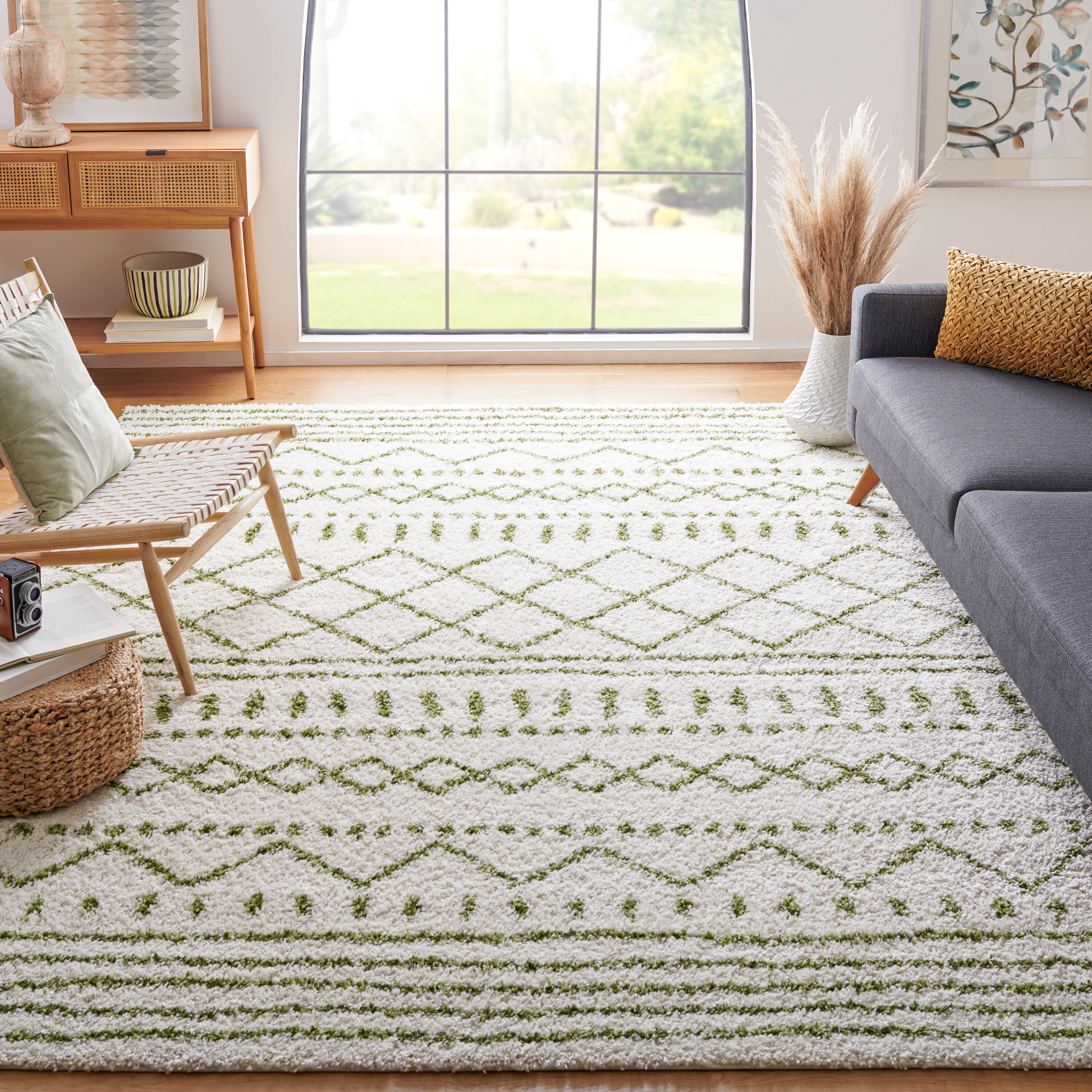 Safavieh ASG741Y-10 Arizona Shag 741Y Ivory Green Shag / Flokati Large Rectangle 10ft x 14ft Rug