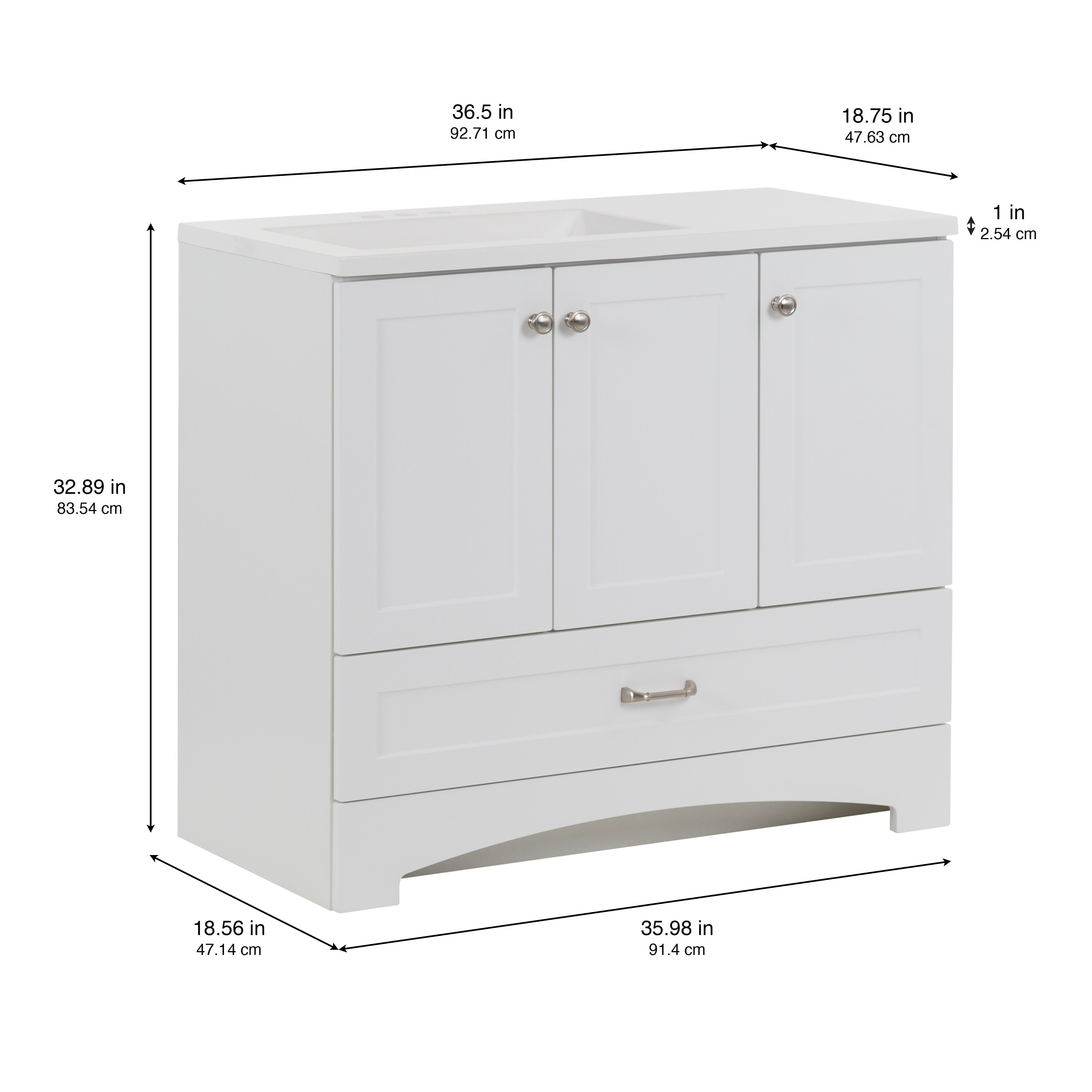 Diamond NOW Cassidy 36-in White Single Sink Bathroom Vanity with White ...