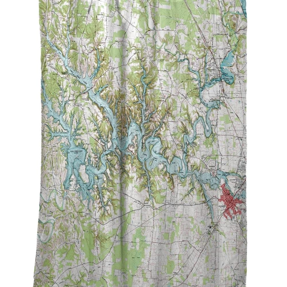 Betsy Drake Interiors BTDR6214 Tims Ford Lake TN Nautical Map Shower Curtain