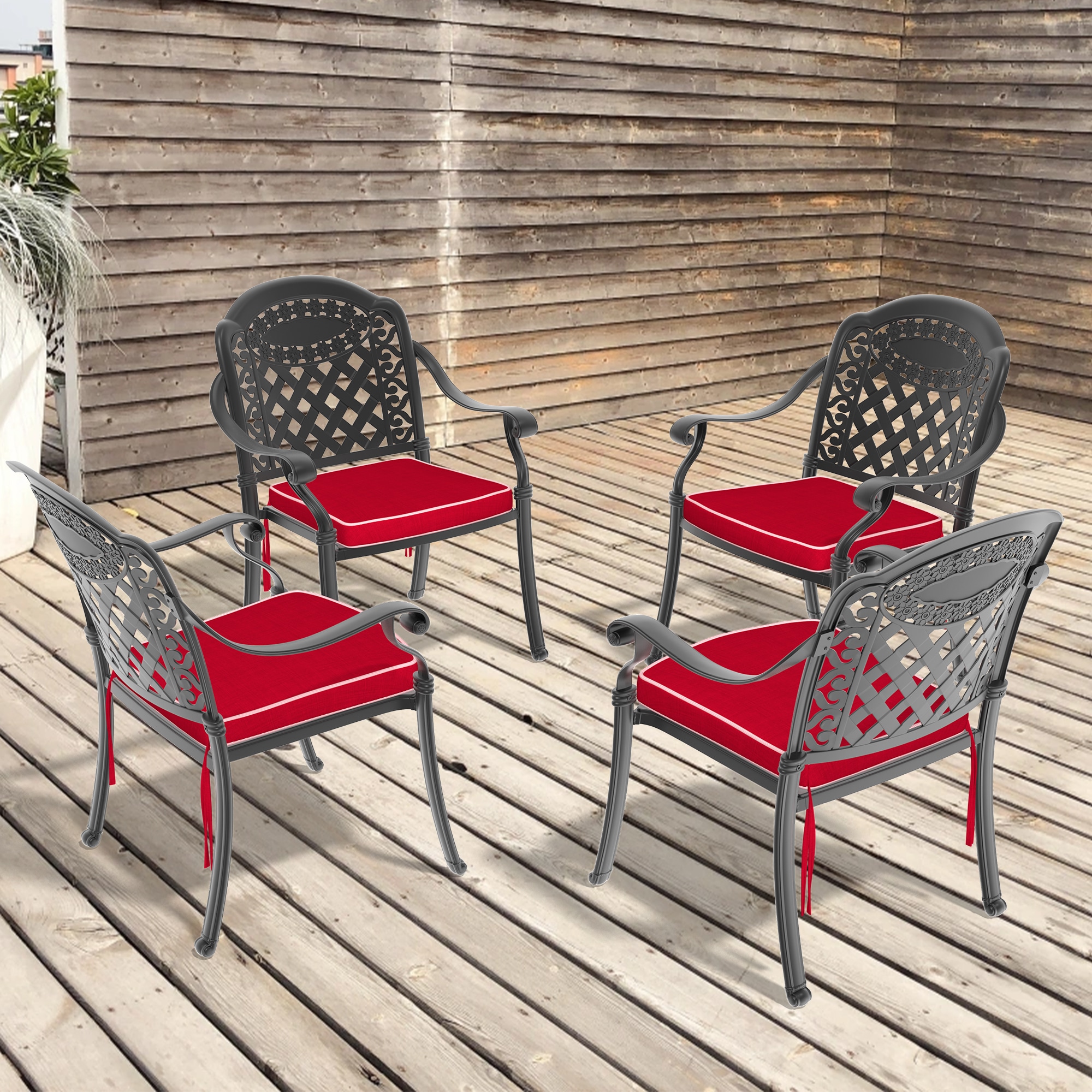 nicesure CSLBK6008CZ4RC Dining Chairs Set of 4 Stackable Black Aluminum Frame Stationary Dining Chair with Red Cushioned Seat