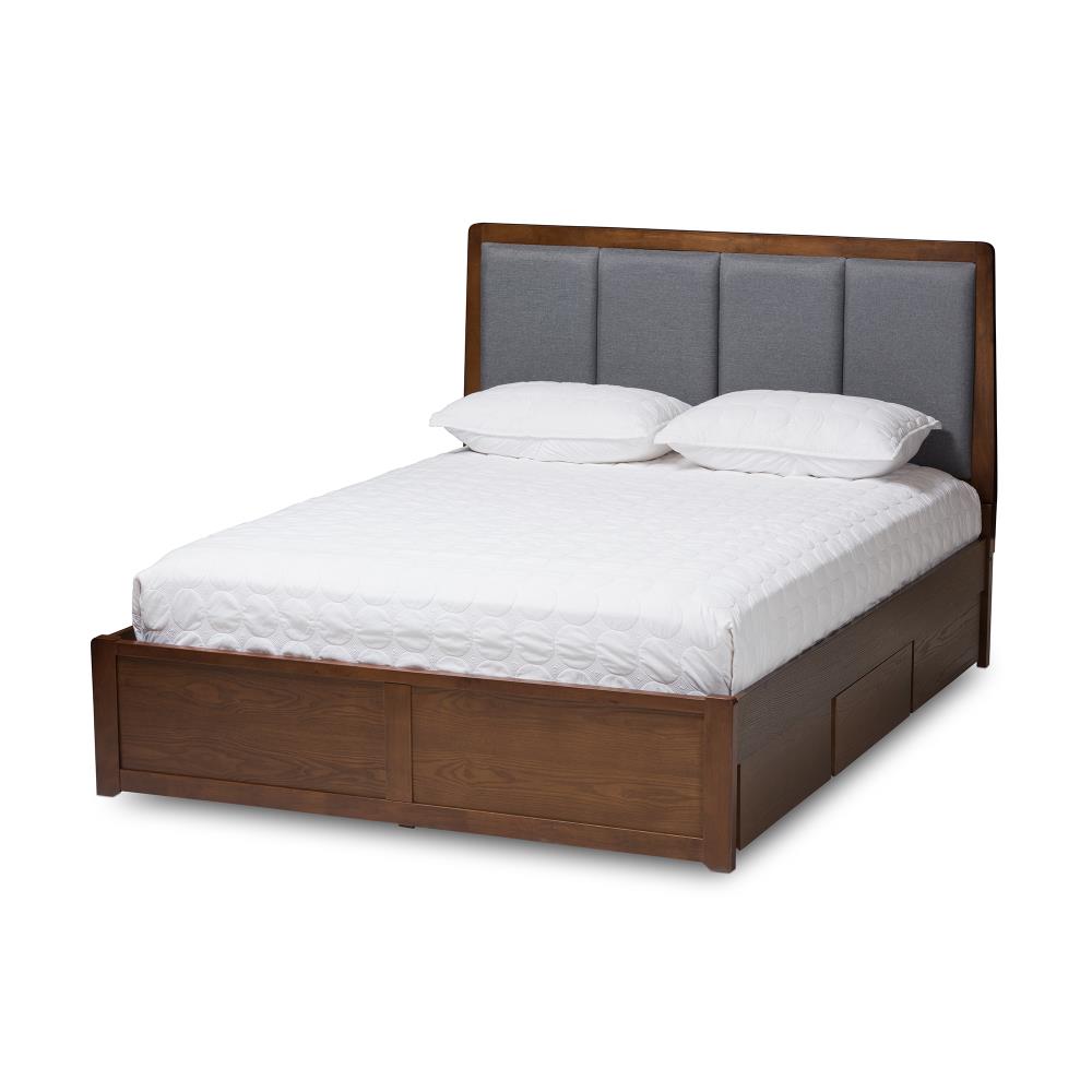 Baxton Studio 146-8197-LW Brannigan Grey Queen Wood Upholstered Bed with Storage