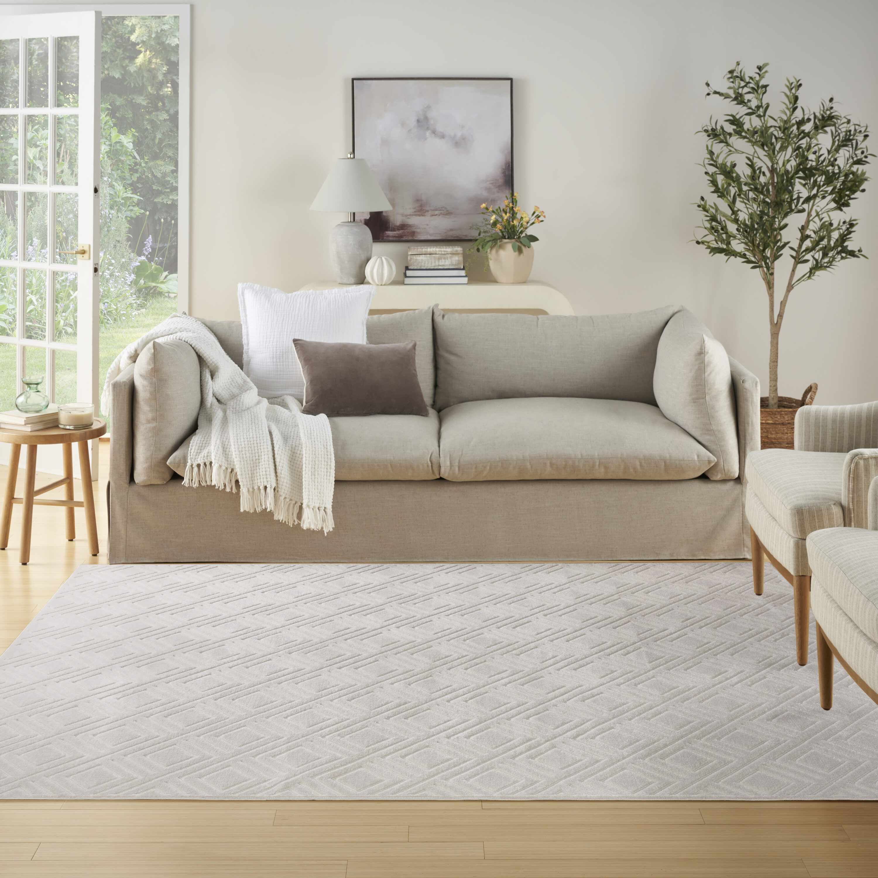 Nourison Home 099446984395 Casual 9 x 12 (ft) Polypropylene Ivory Rectangular Indoor Geometric Area rug