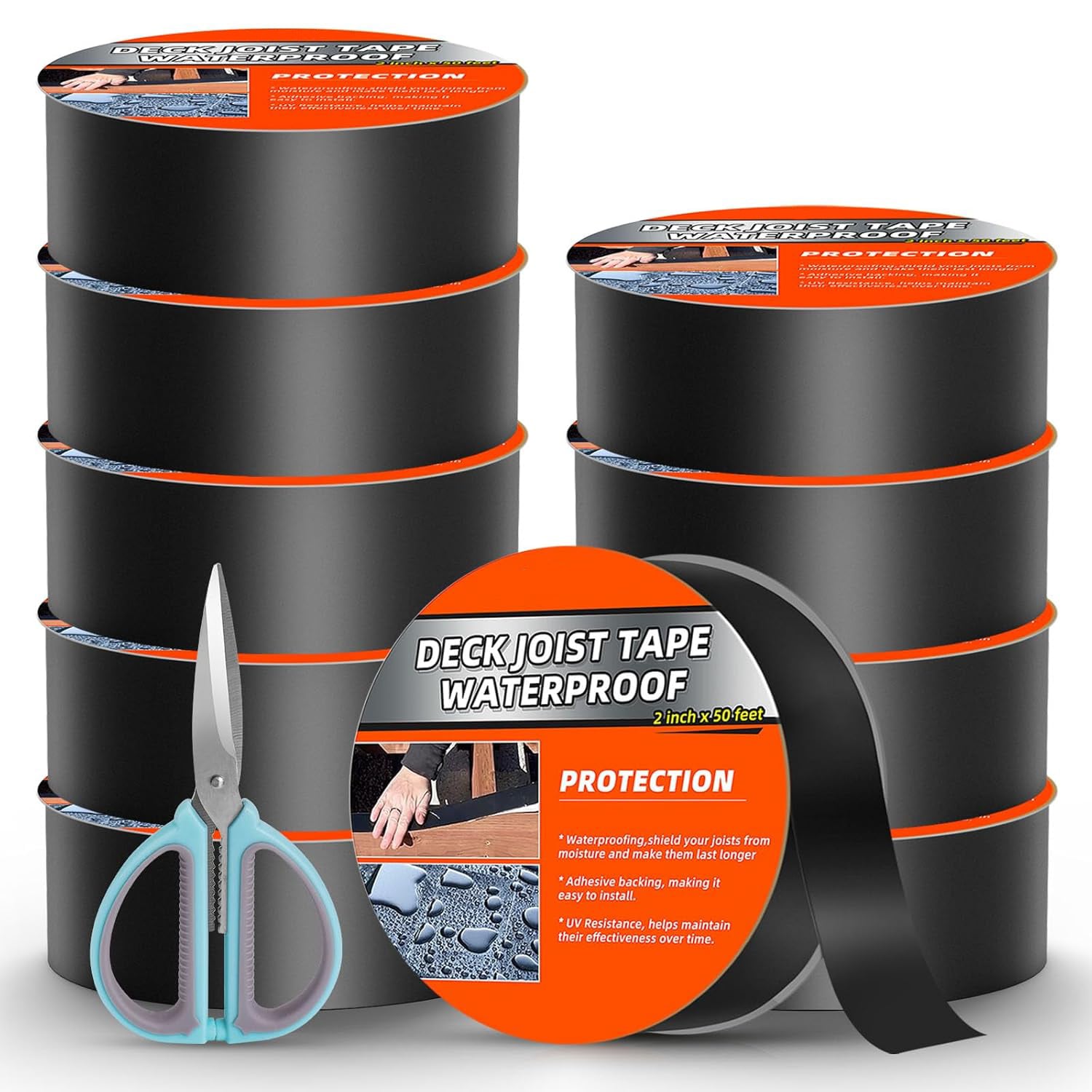 Etokfoks Weather Resistant Butyl Joist Tape Self Adhesive Deck Flashing Tape 2 x 50 ft For Wood Decks Beams And Roofs 10 Pack #LETB4IU5Z
