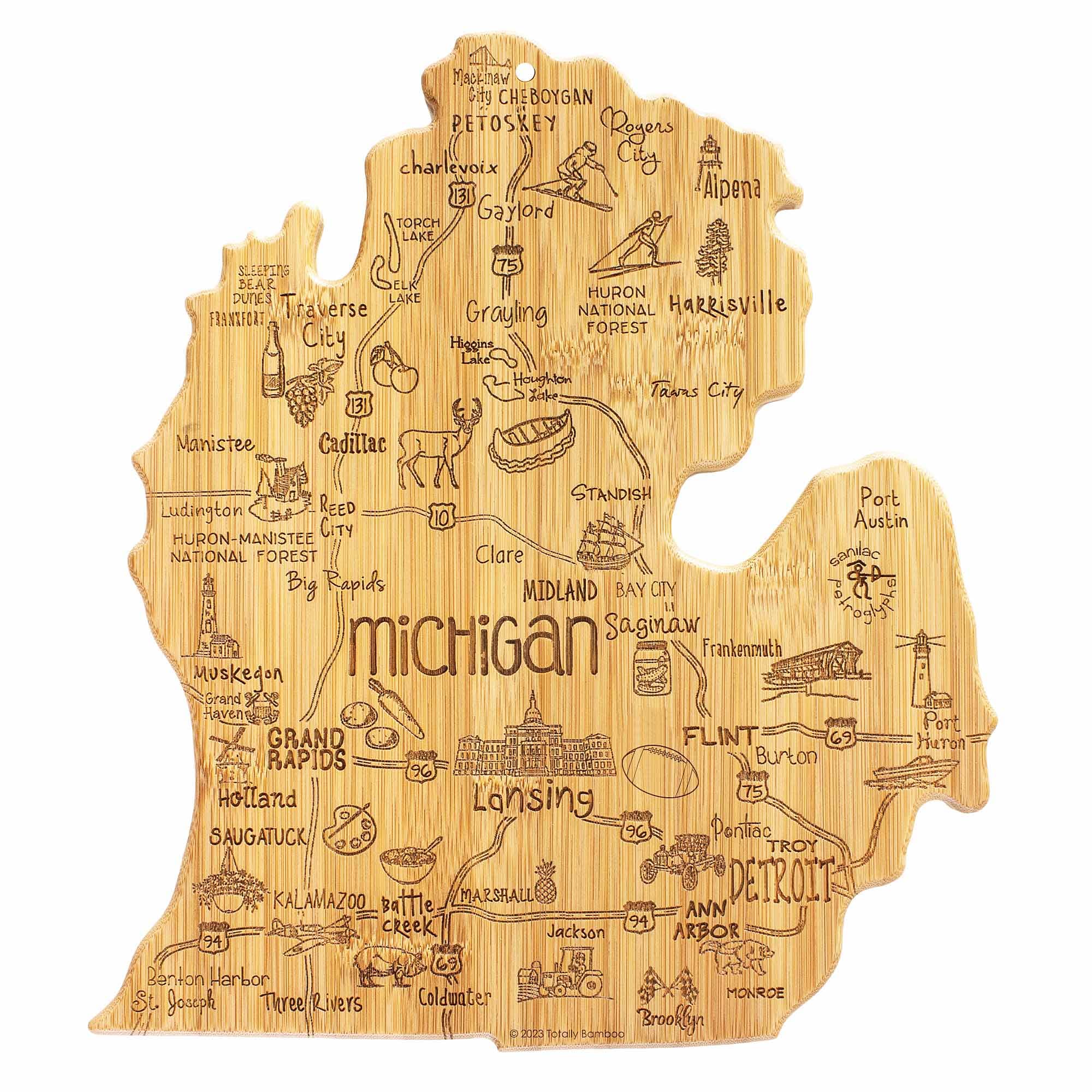 Totally Bamboo  Destination Michigan Mitten Bamboo Serving and Cutting Board