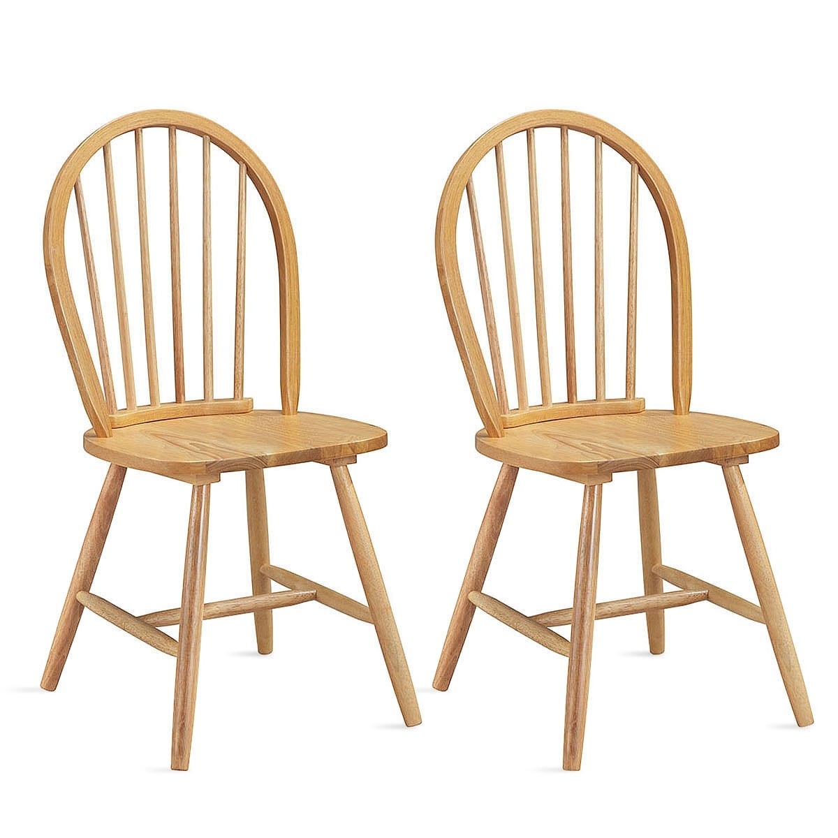 Slickblue D-CO-08985WH Set of 2 Natural Traditional Windsor Style Solid Wood Dining Chairs with Bow Back Design (Solid Wood Frame)