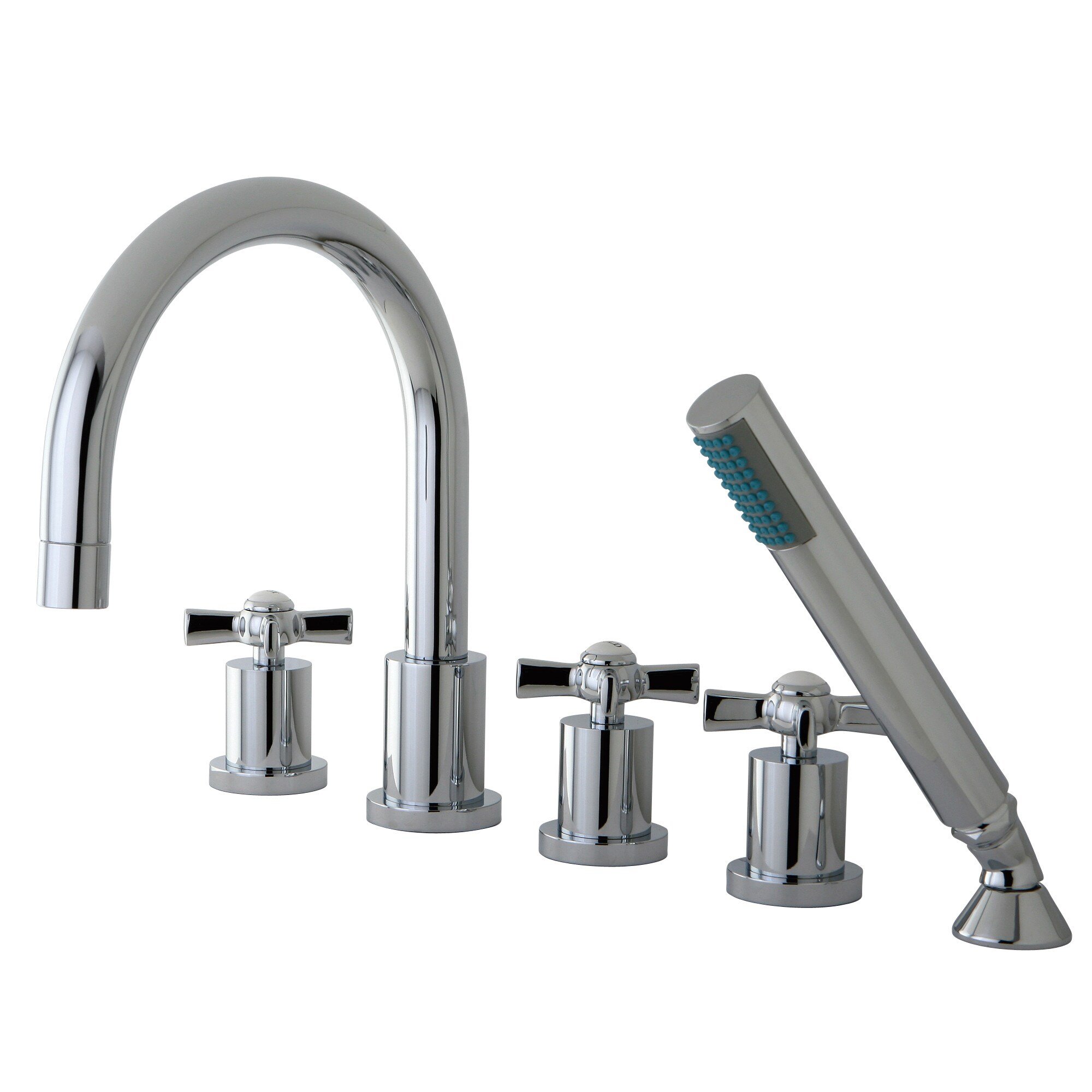Kingston Brass WLKS83215ZX Millennium Polished chrome 3-handle Deck-mount Roman High-arc Bathtub Faucet with Hand Shower ( Valve Included )