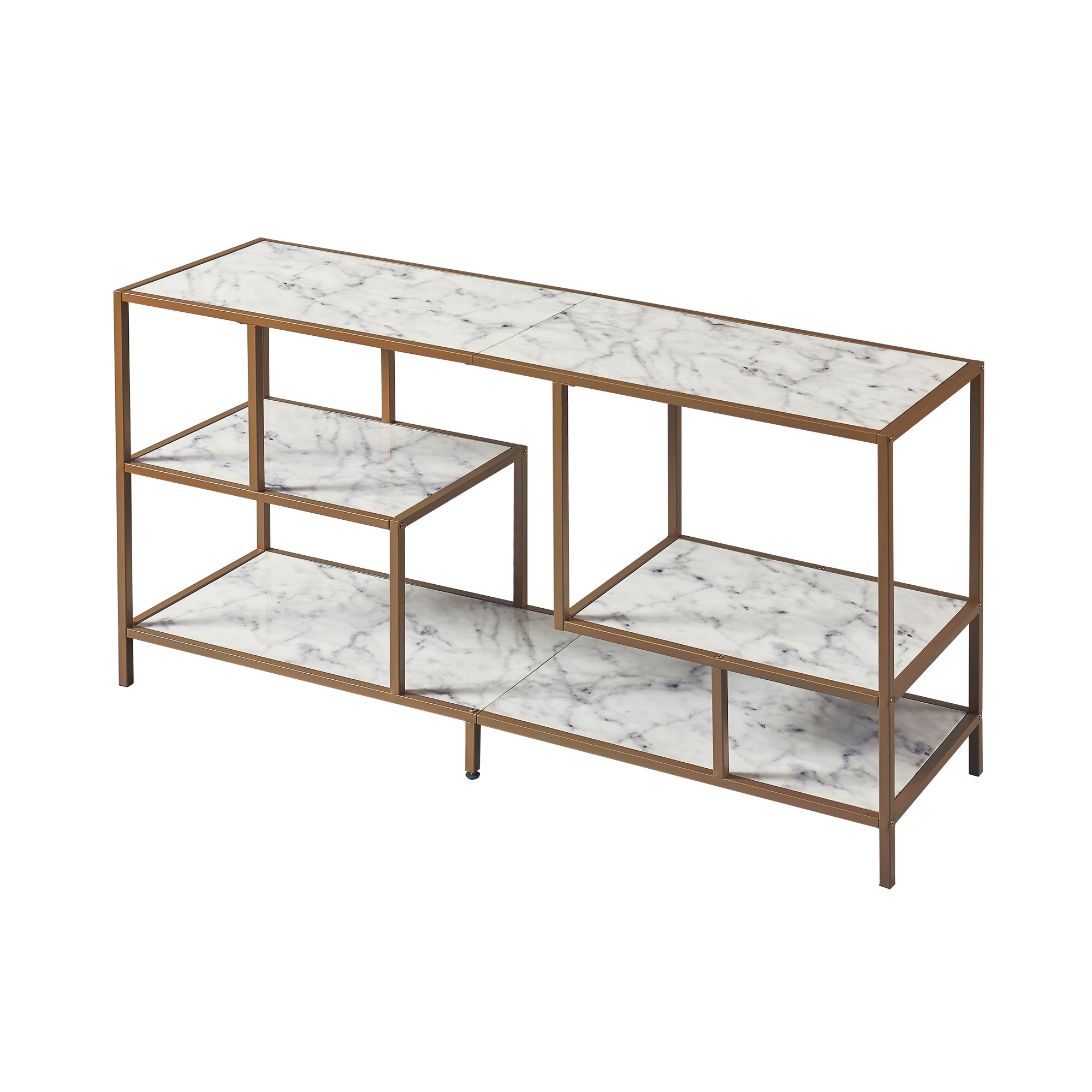 Elegant Marmo 54" Faux Marble Top TV Stand with Brass Finish