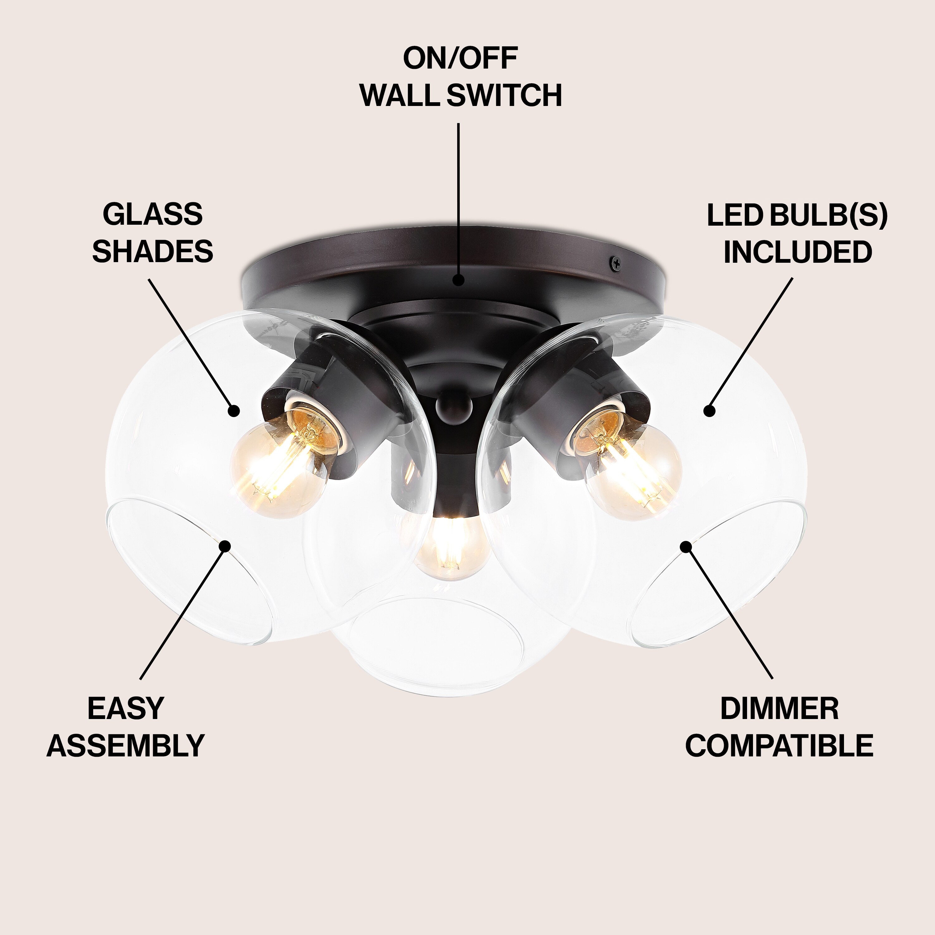Farmhouse Rustic 11.5" LED Ceiling Light in Oil Rubbed Bronze with Clear Glass Globe