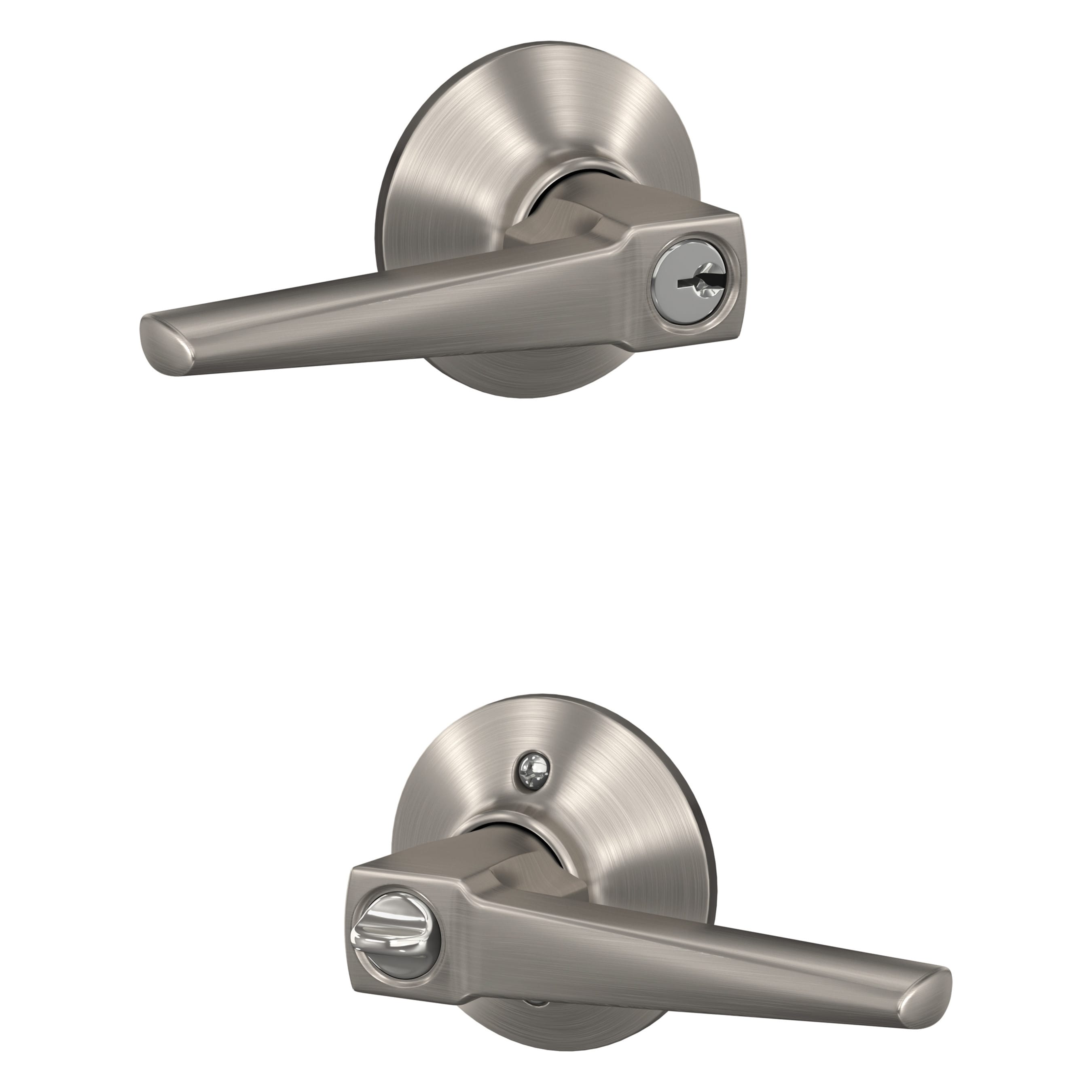 Schlage F51A ELR 619 PLY Custom Eller - Plymouth Satin Nickel Exterior Keyed entry Door Handle