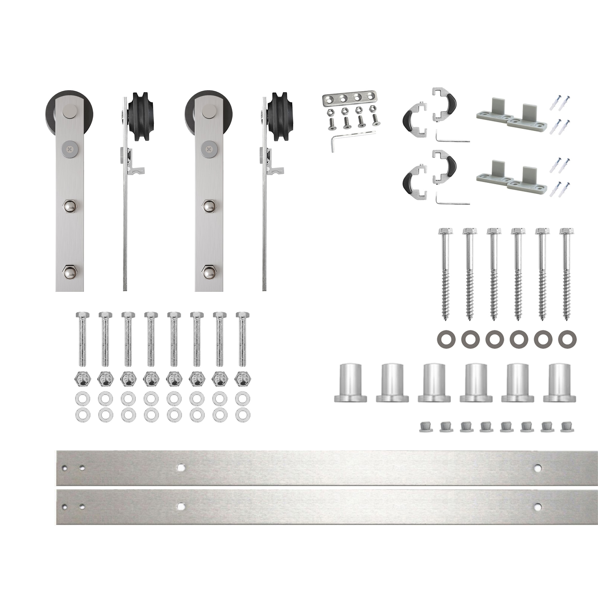 HOMACER ZT2DNZ108C 108-in Brushed Brushed Nickel Indoor I-strap Double Barn door hardware kit